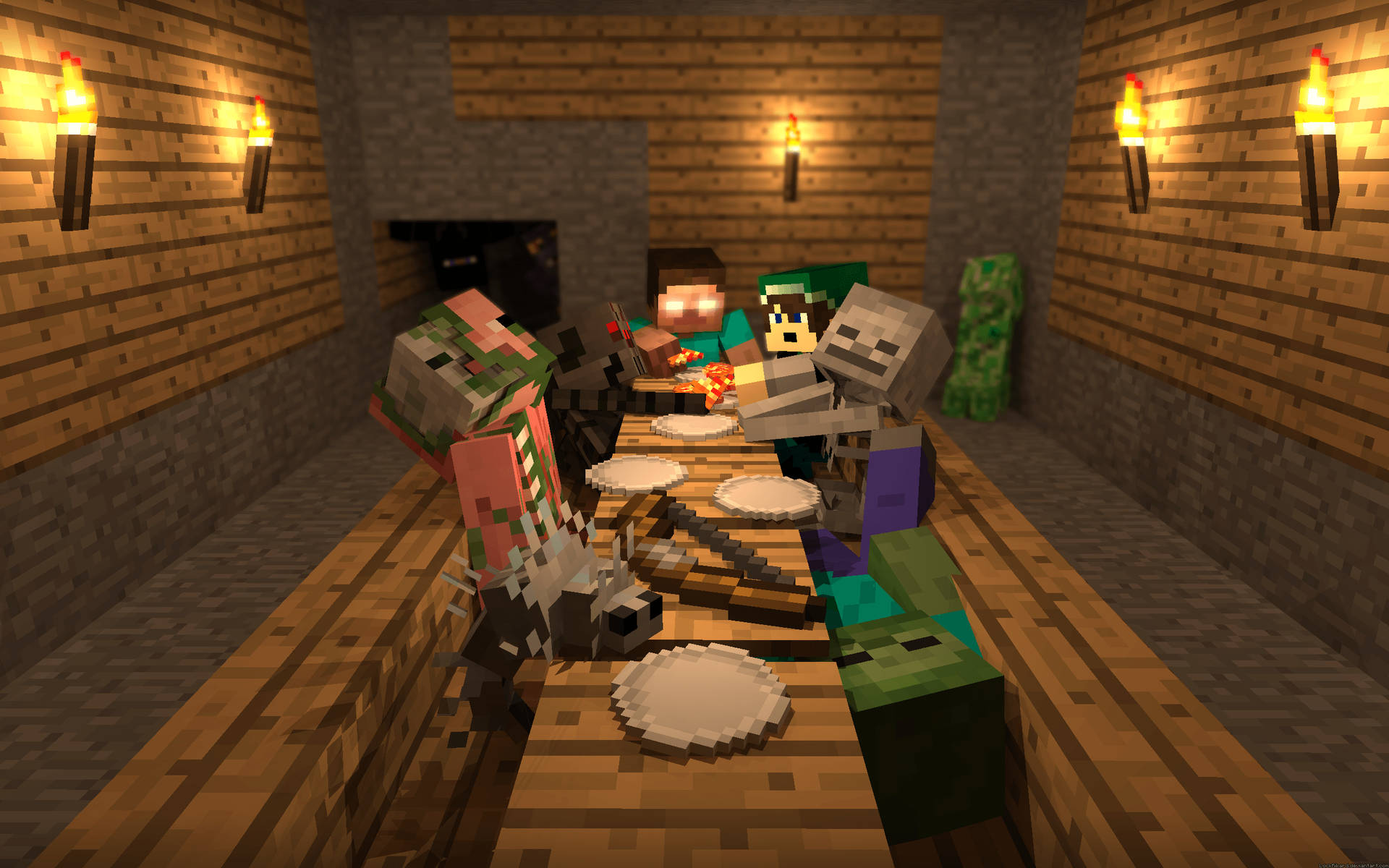 Download Herobrine Minecraft Dining Area Wallpaper