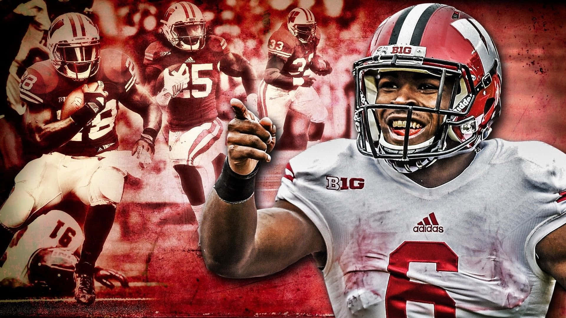 Download Wisconsin Badgers football team in action at a packed stadium Wallpaper