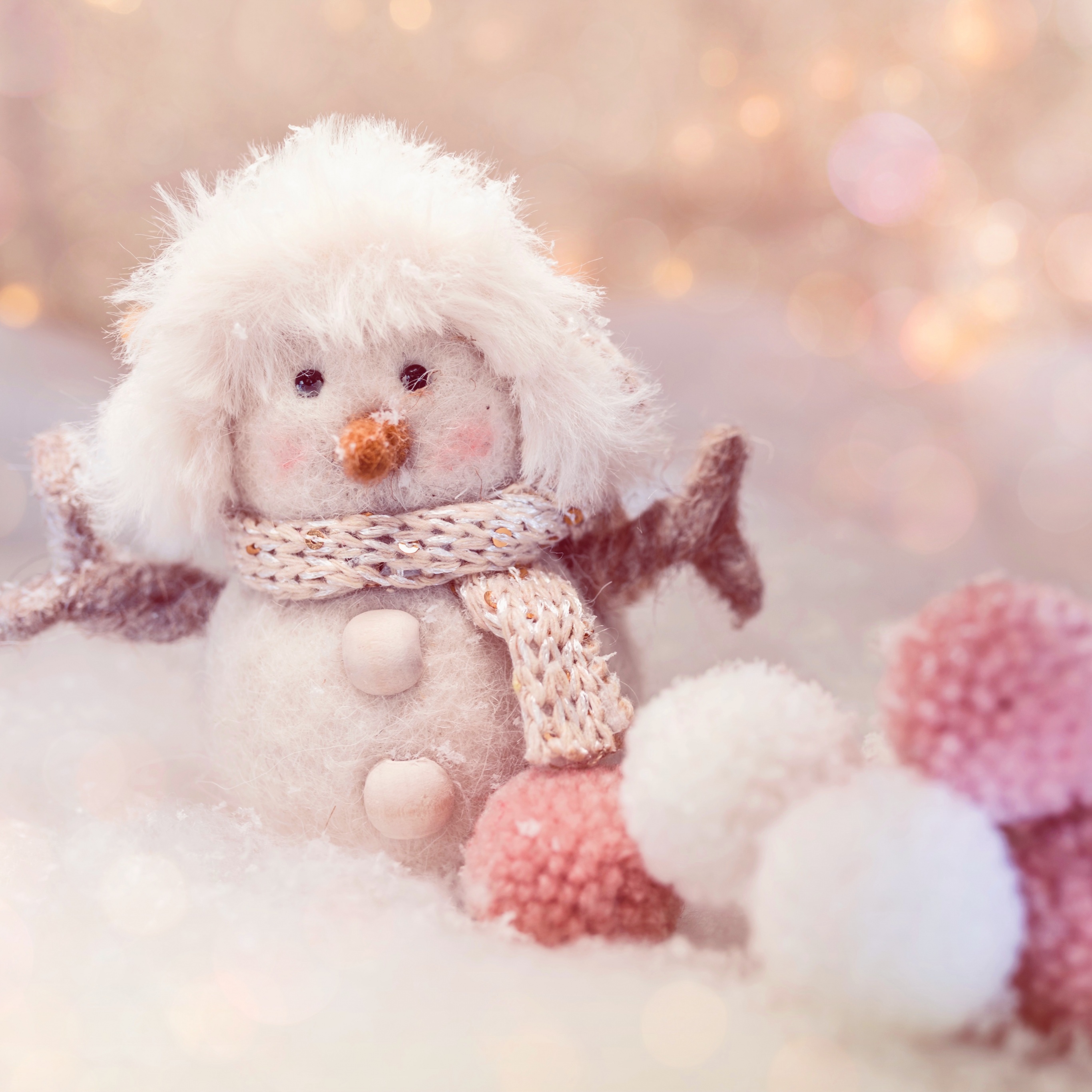 Snowman Wallpaper 4K, Cute doll, Plush toys, Winter