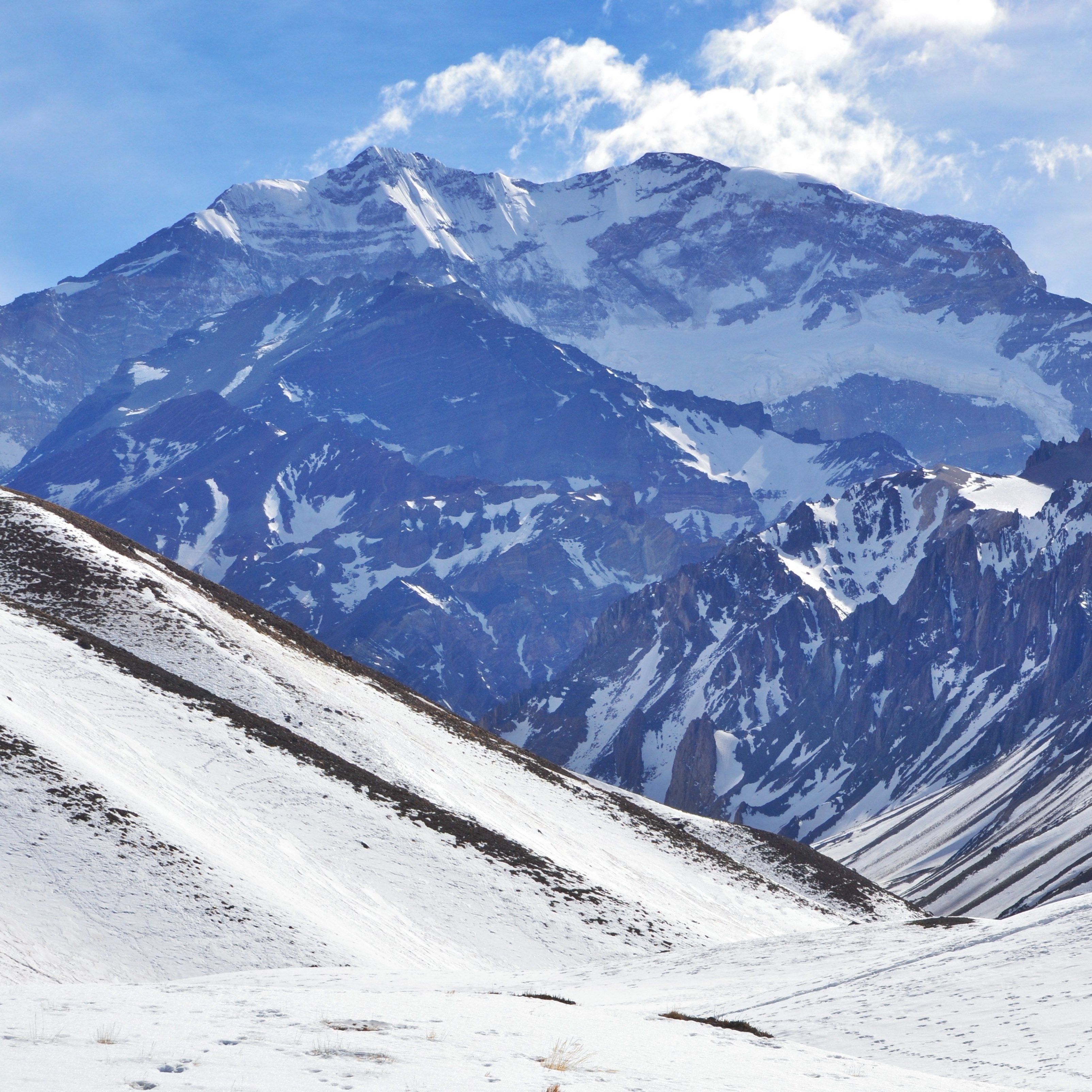 Winter Snow Mountain Blue Sky Clouds