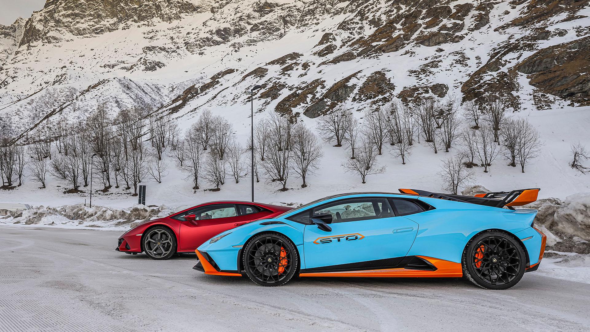 Lamborghini takes their super sports cars on a winter drive