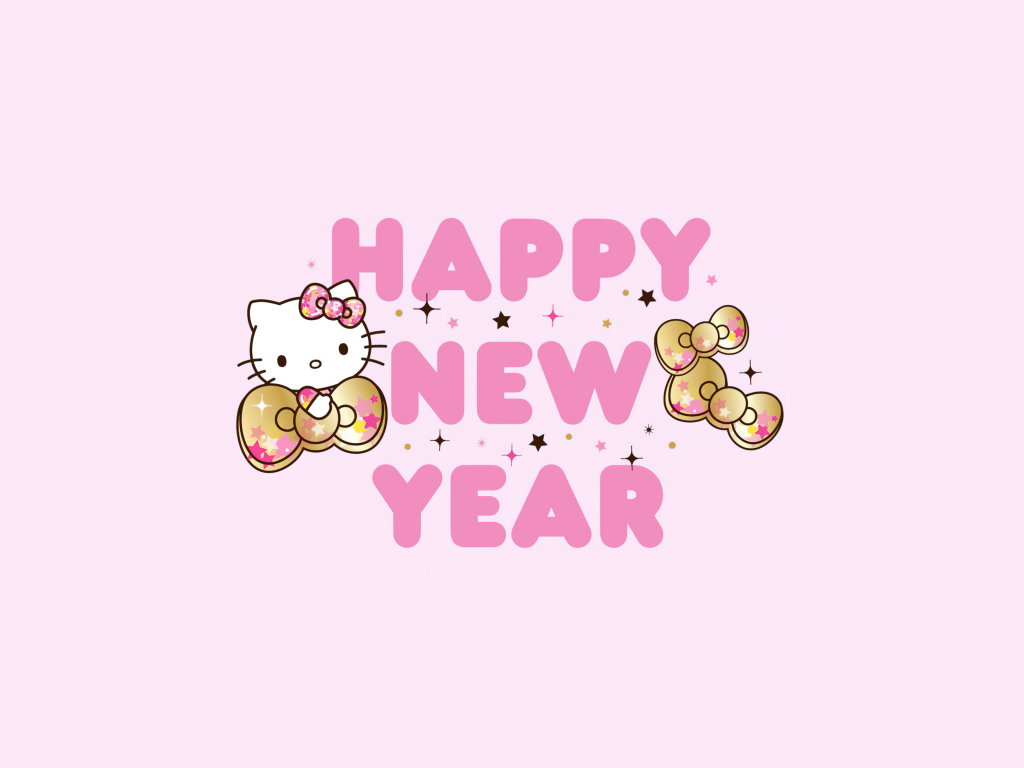 Happy New Year Wallpaper 4K, Hello Kitty background