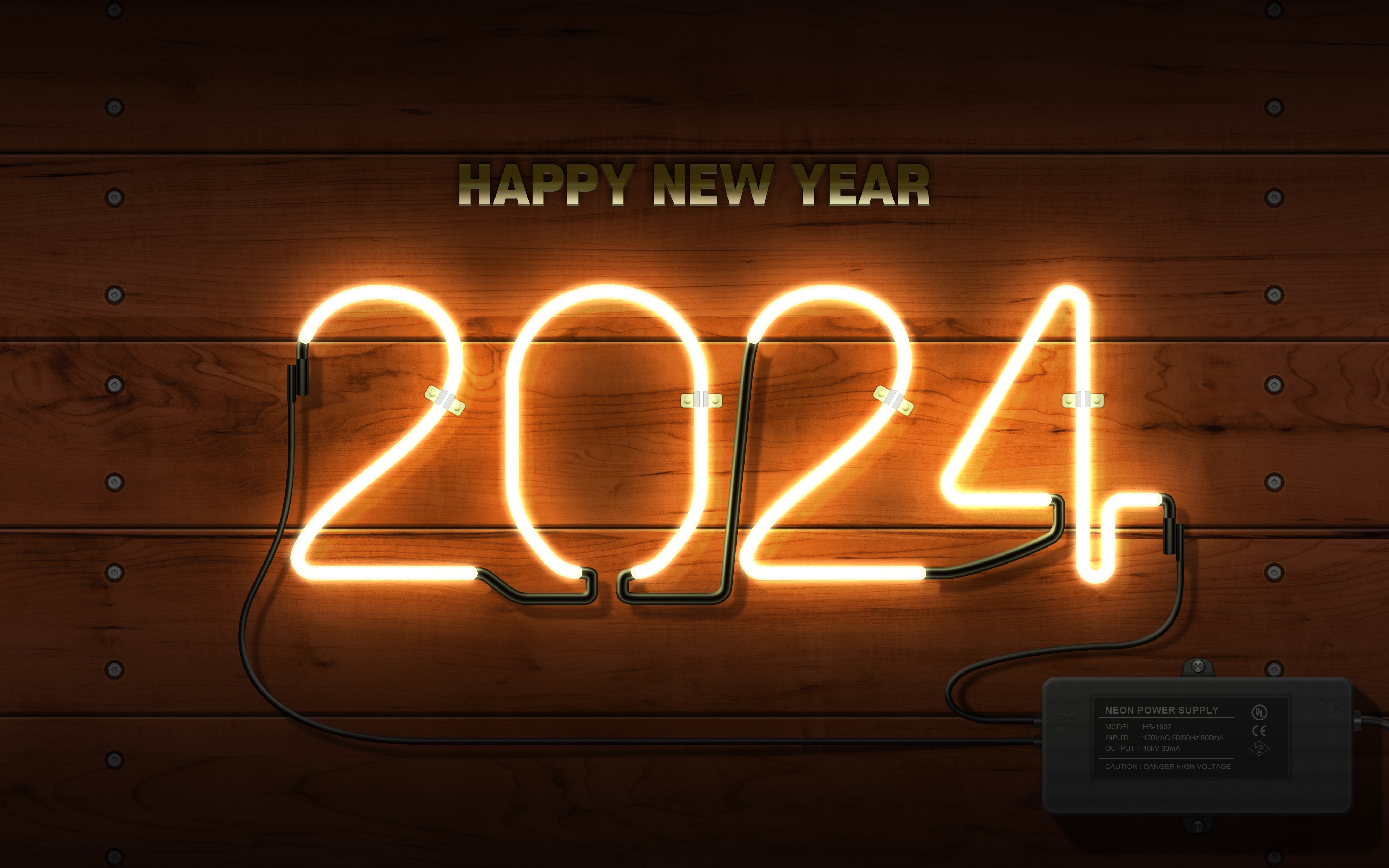 Download wallpaper new year, neon, happy new yaer, neon sign, 2024 year, section new year / christmas in resolution 4000x2500