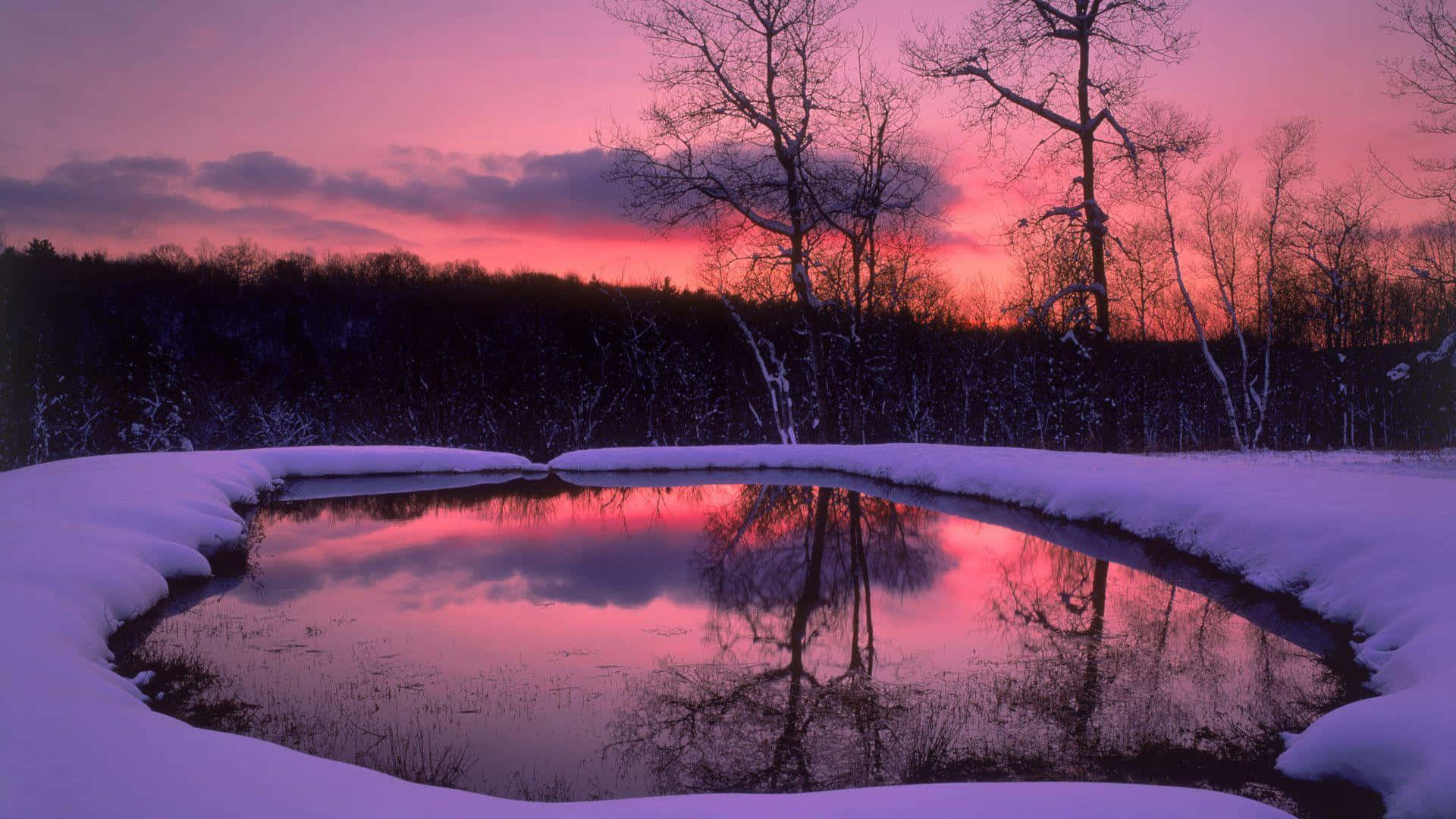 Download Scenic Desktop Pink Sky Over Lake In Winter Wallpaper