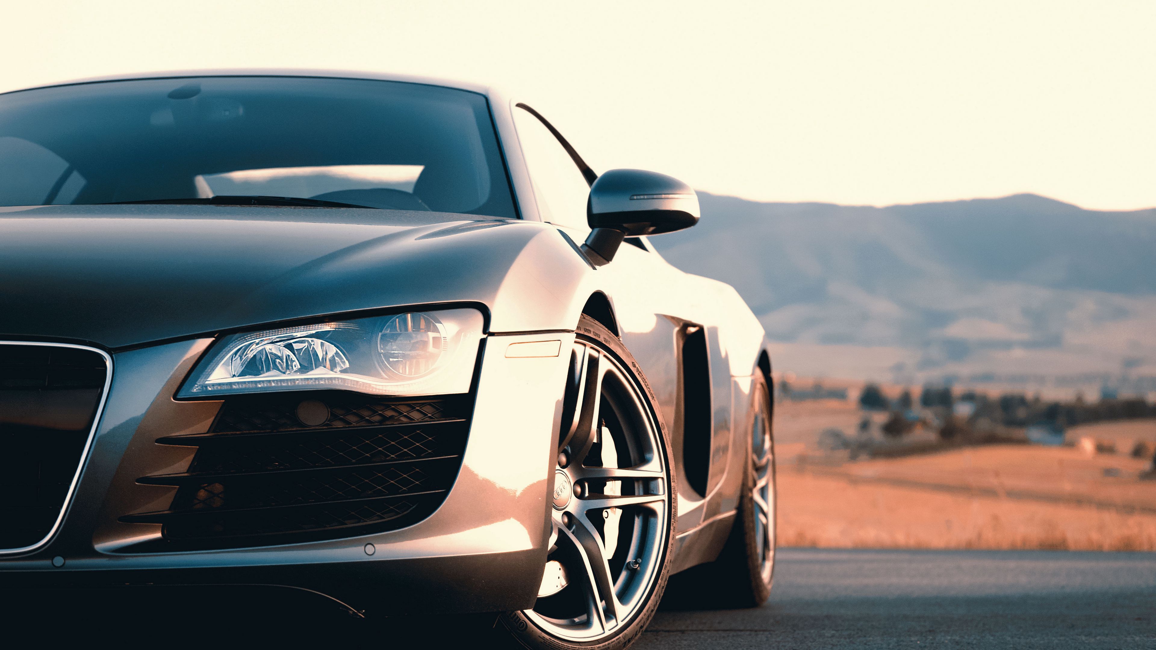 Download wallpaper 3840x2160 audi r8, audi, car, gray, sportscar, front view 4k uhd 16:9 HD background