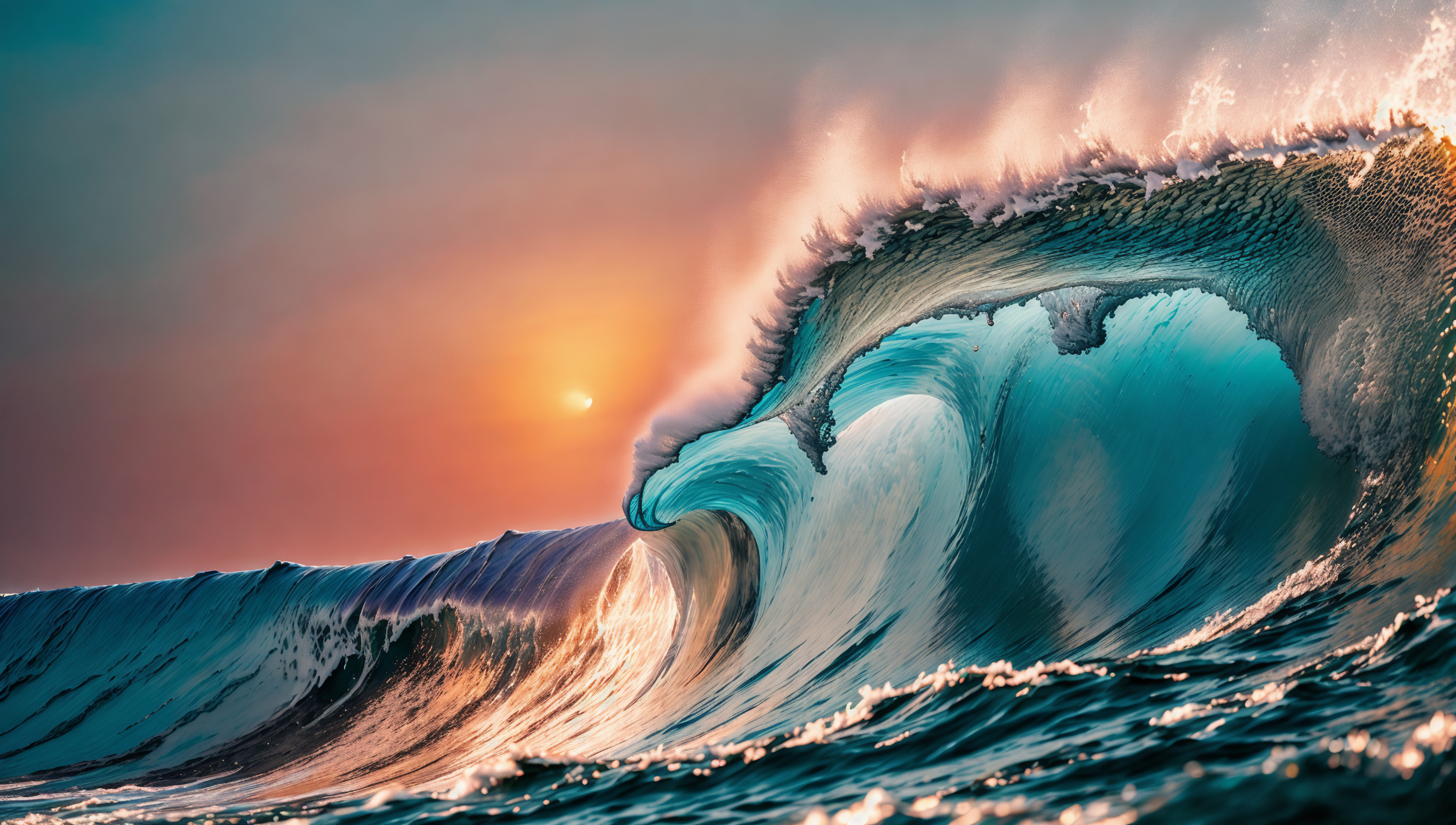 4K Wallpaper: Huge waves at sunset, r