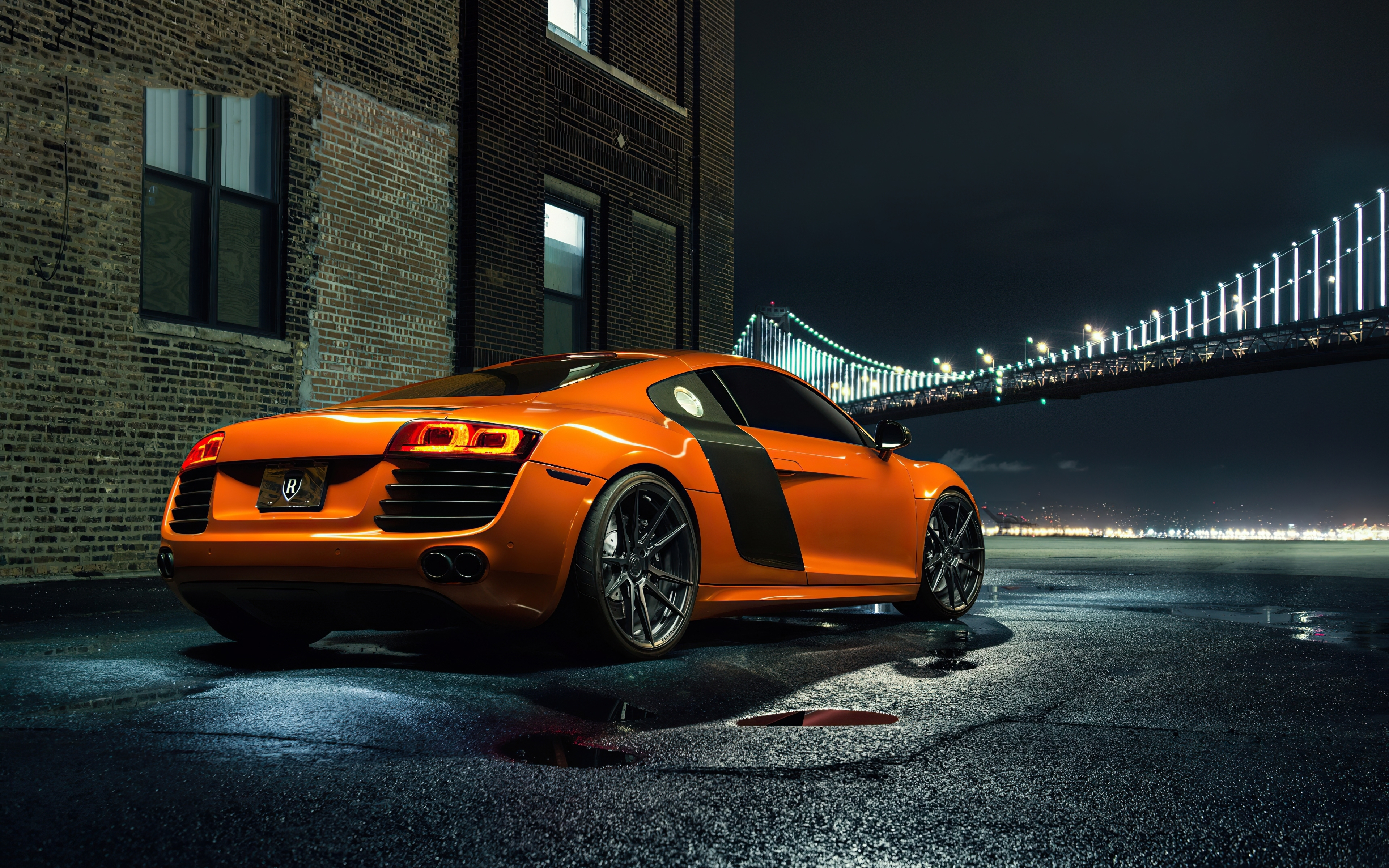 Download Wallpaper 3840x2400 Orange Car, Rear View, Audi R8 4k Wallaper, 4k Ultra HD 16:10 Wallpaper, 3840x2400 HD Background, 24998