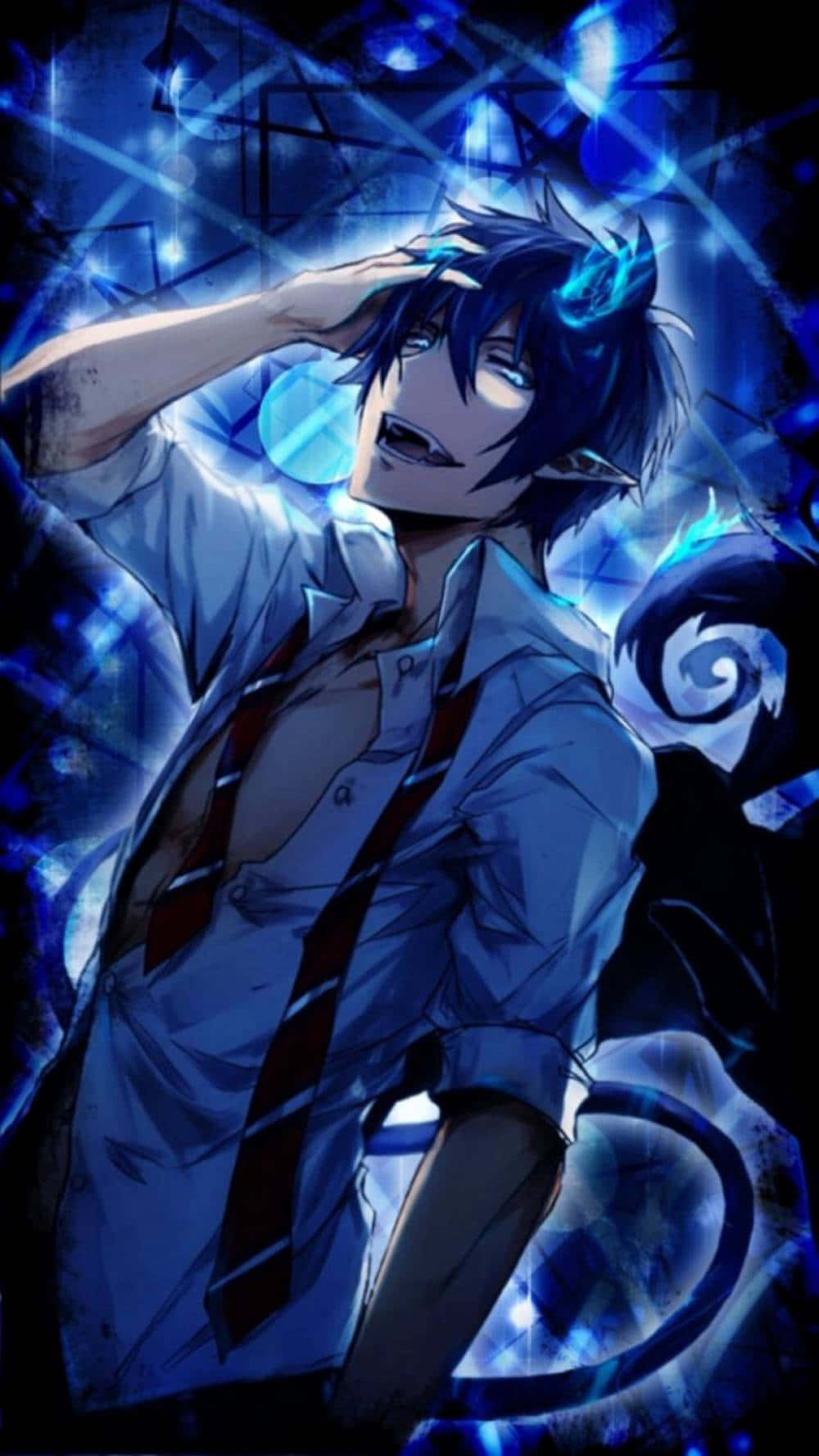 Download Blue Anime Background Fanart Rin Okumura From Blue Exorcist