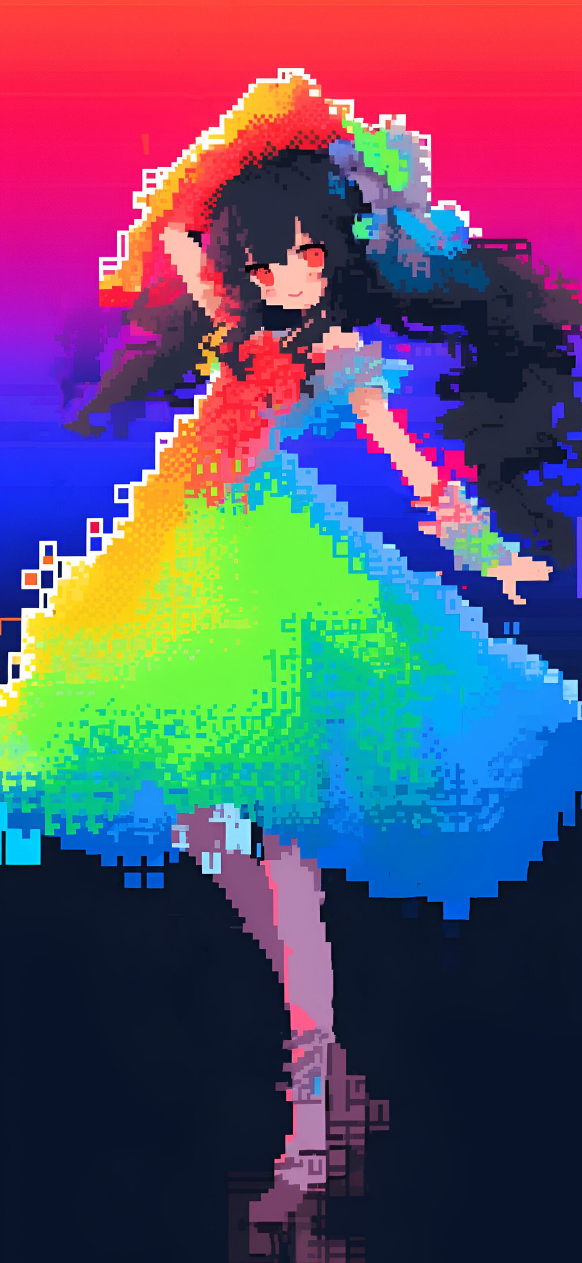Girl in Rainbow Dress Pixel Art
