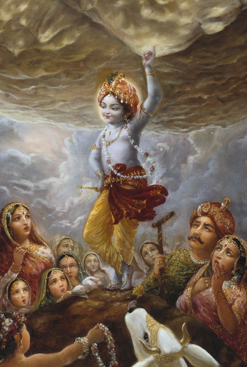 Krishna lifts Govardhan hill. Krishna art, Krishna painting, Krishna lila
