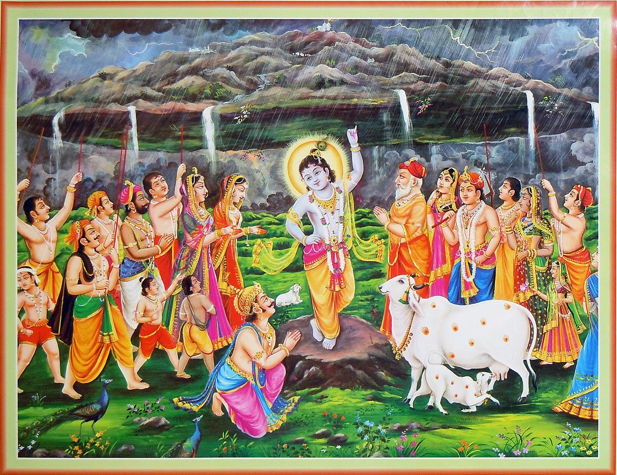 Krishna Lifts Giri Govardhan.5 x 15.5 inches. Krishna wallpaper, Lord krishna wallpaper, Krishna art