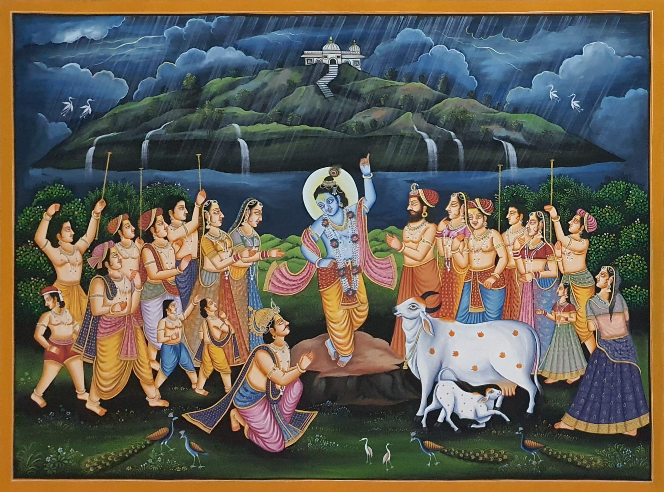 Hanish Art Krishna Govardhan Pichwai Painting (Handmade Painting 30x41 inches, Unframed), Home & Kitchen