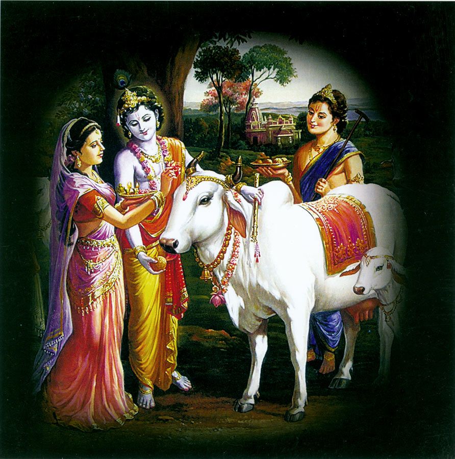 Performing Govardhan Puja. Radha krishna art, Radha krishna image, Krishna