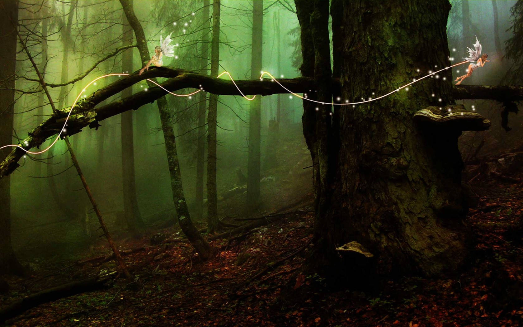 Download Fairy Grunge Playing On Tree Wallpaper