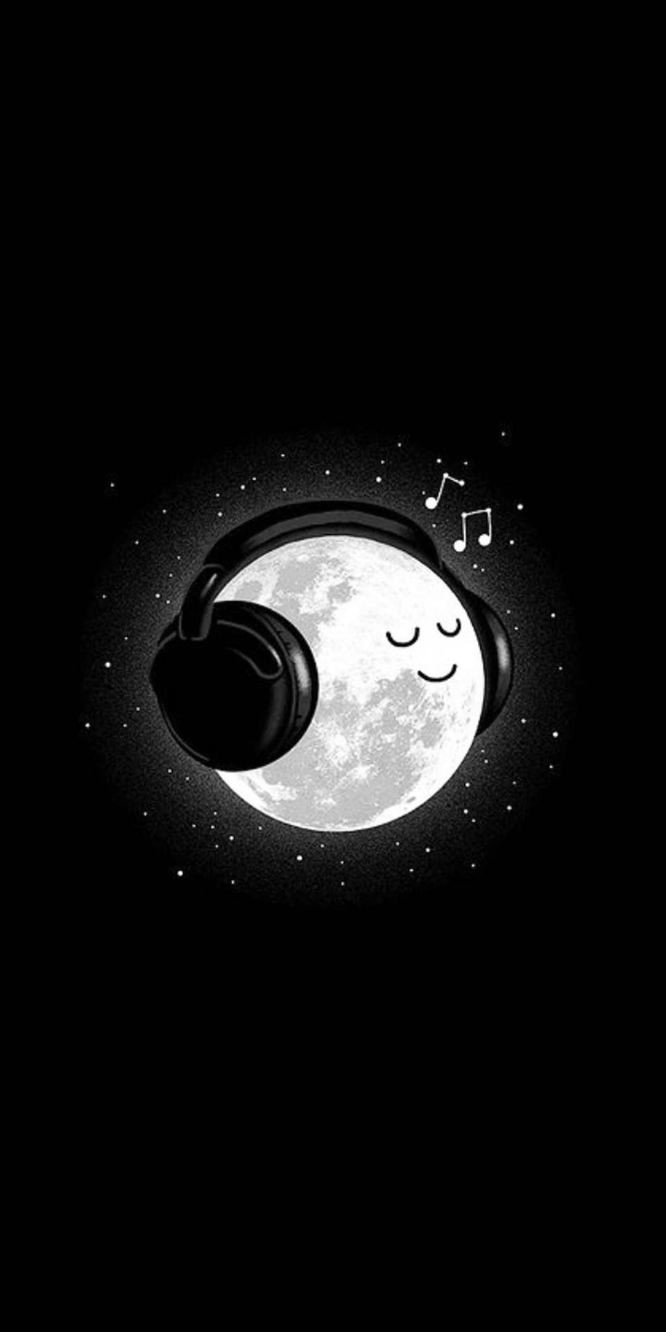 Download Caption: Enchanting Moon Phone with Cute Headphones Wallpaper