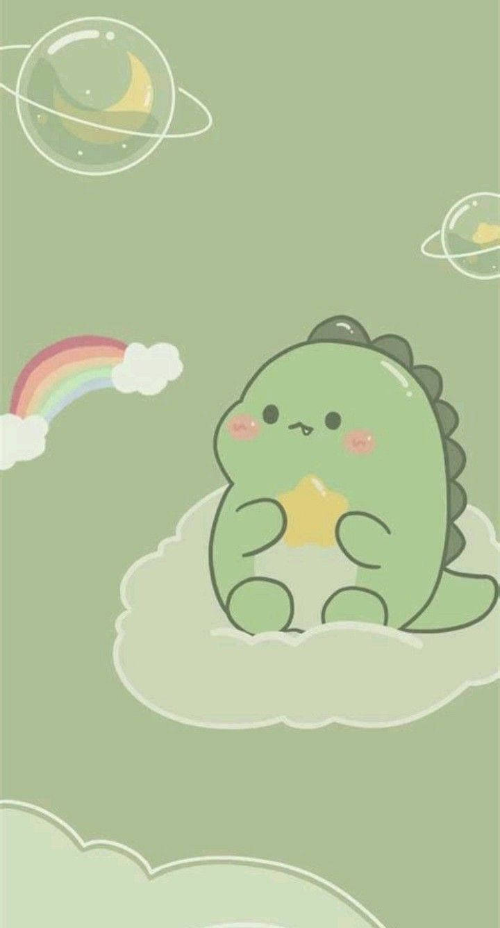 Download Sitting On A Cloud Dino Kawaii iPhone Wallpaper