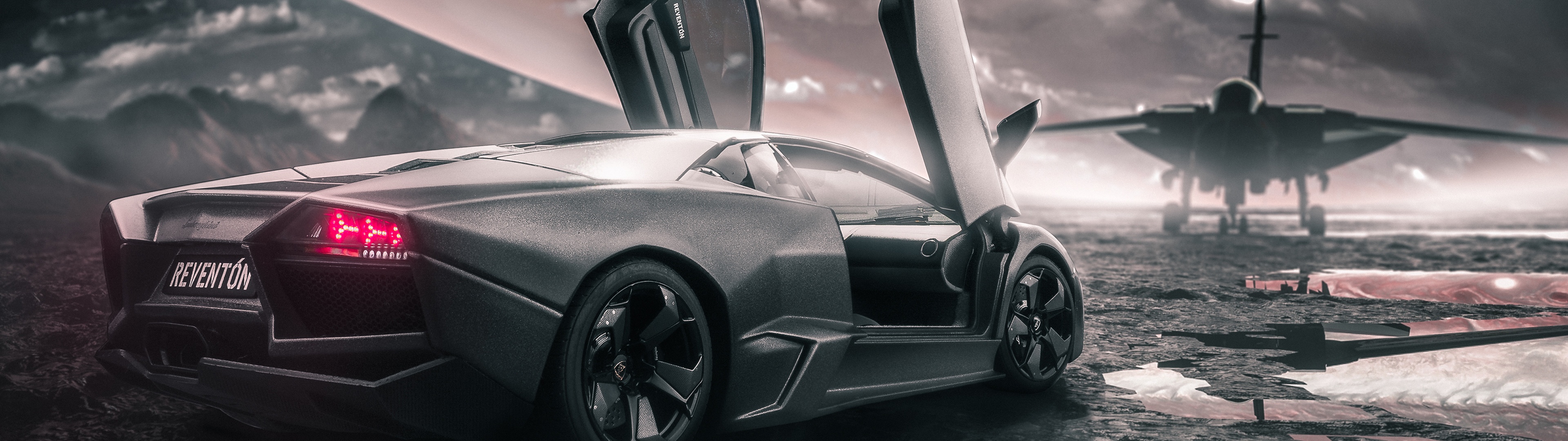Lamborghini Reventon Wallpaper 4K, Jet fighter, Sports cars