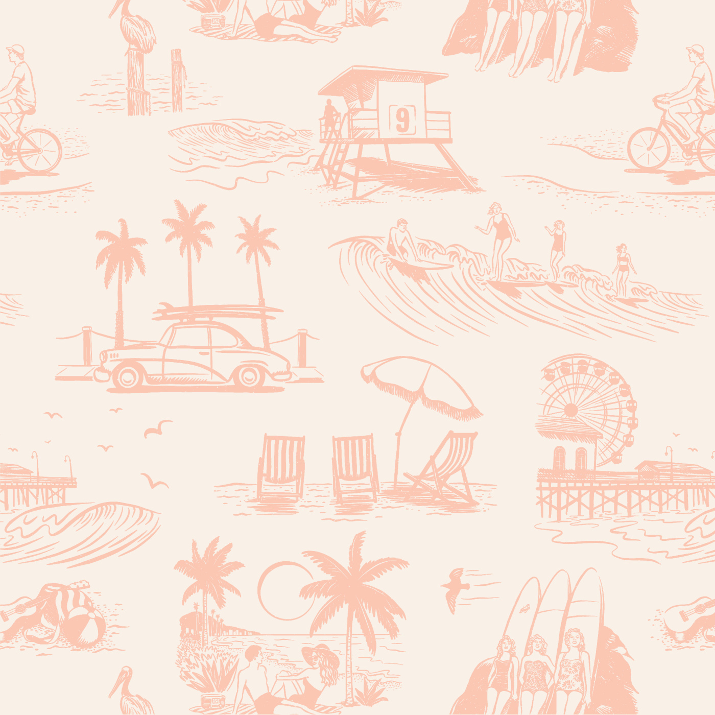 Retro Surf Beach Peel and Stick Wallpaper. Love vs. Design