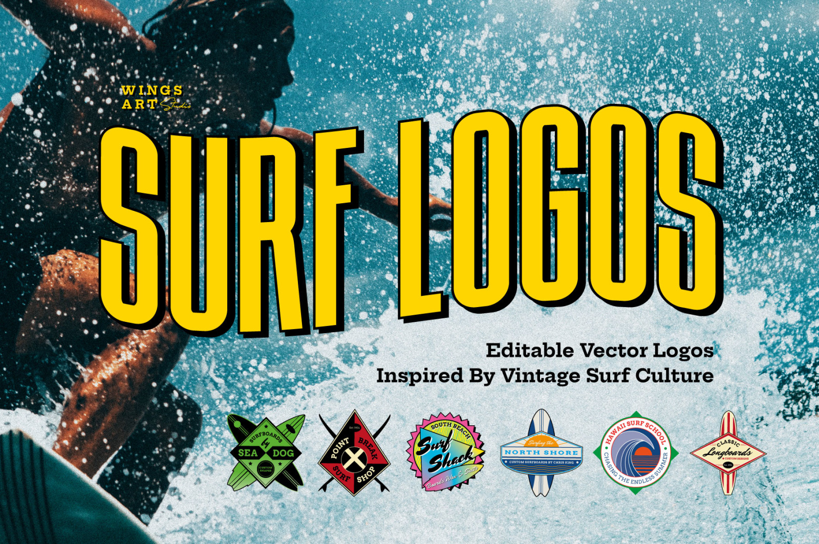 Vintage Surf Logo on Yellow Image Creative Store