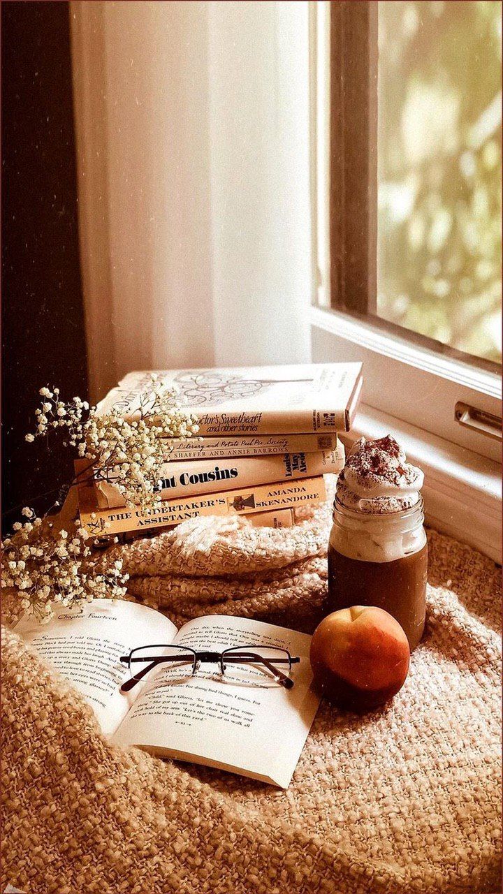 Cozy Fall Still Life with Books and Apple