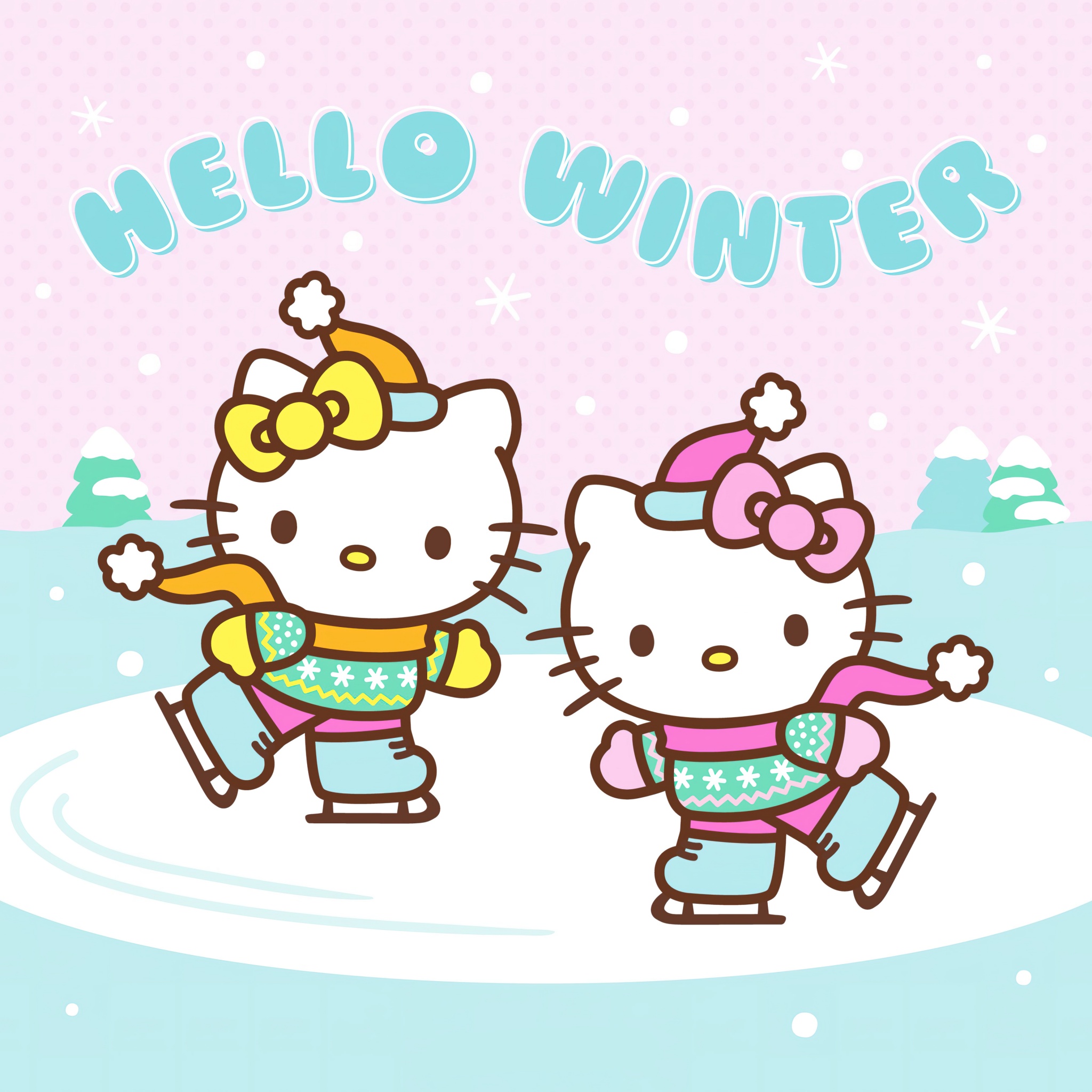 Hello winter Wallpaper 4K, Hello Kitty