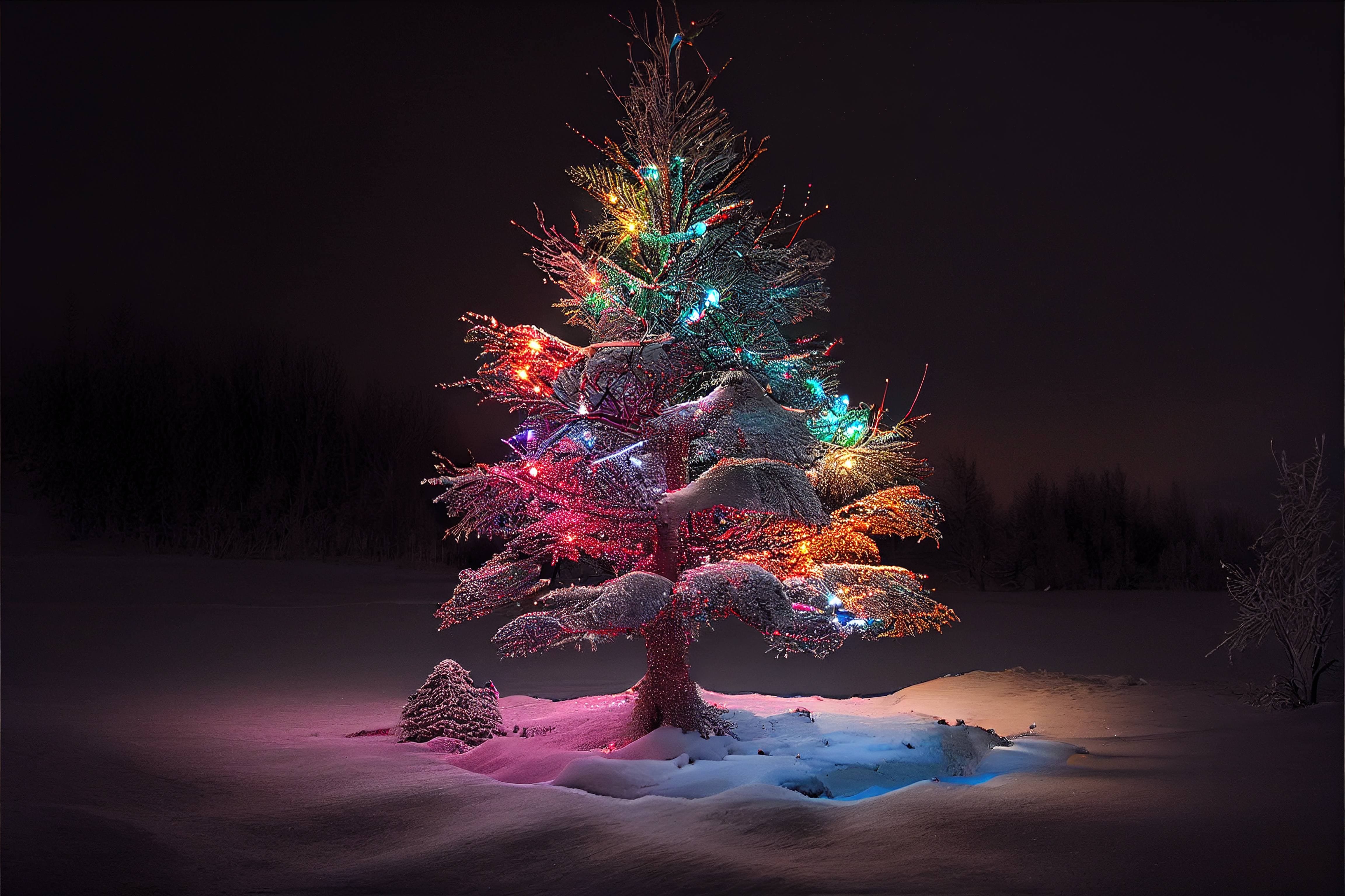 A Christmas tree with colorful lights on it