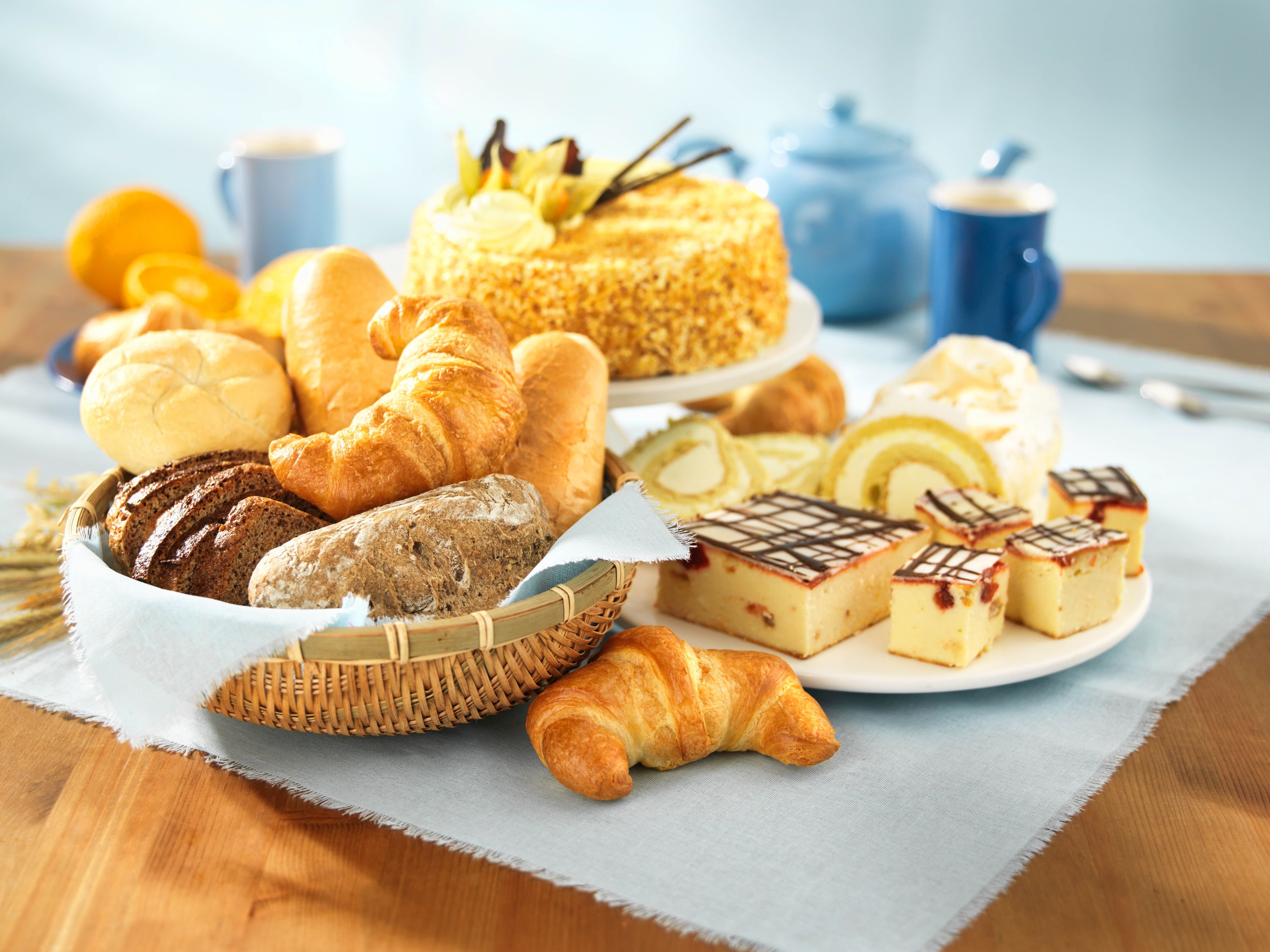 HD wallpaper: assorted baked breads, pastries, cakes, croissants, table, food. Food, Bread baking, Pastry