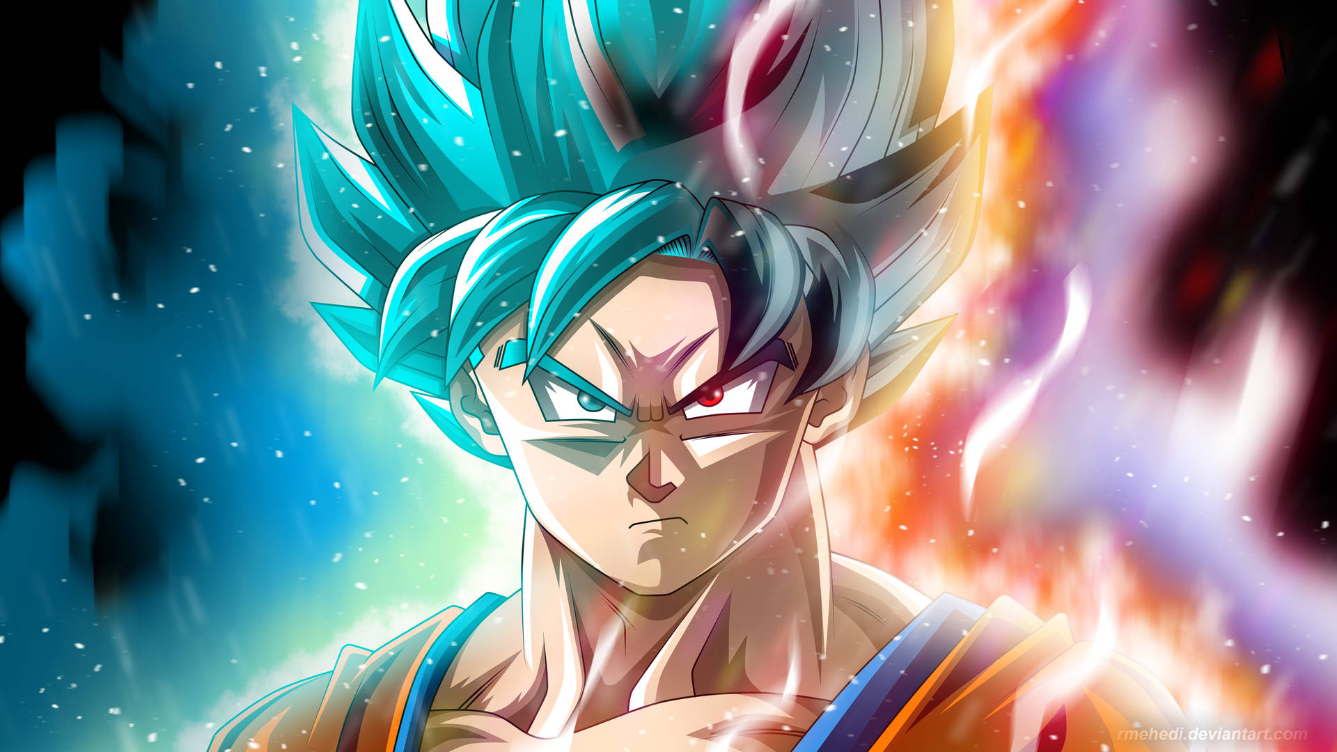 Download Goku 4k Ultra HD Half Blue Hair Wallpaper