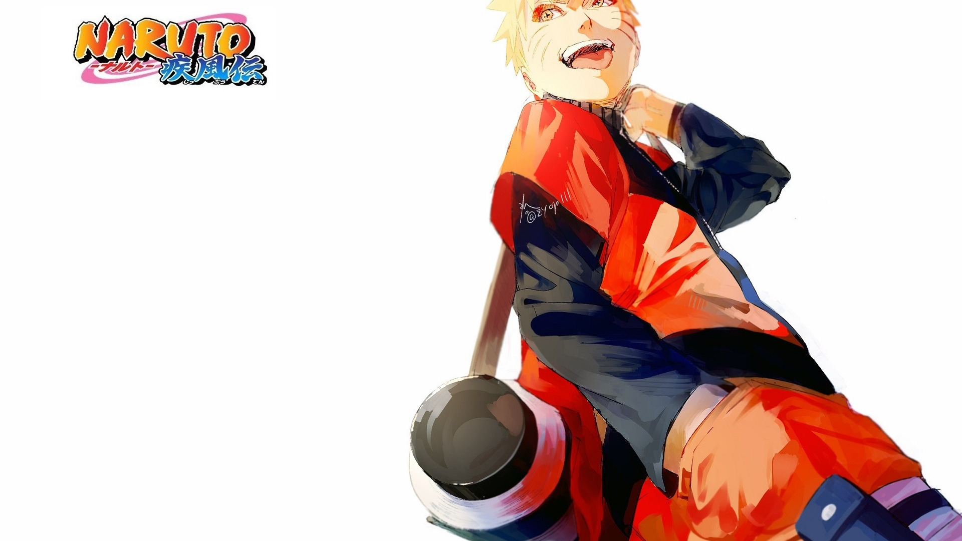 Download wallpaper white background, art, scroll, Naruto Uzumaki, Naruto Shippuden, Naruto Uzumaki, stuck out his tongue, Masashi Kishimoto, section shonen in resolution 1920x1080