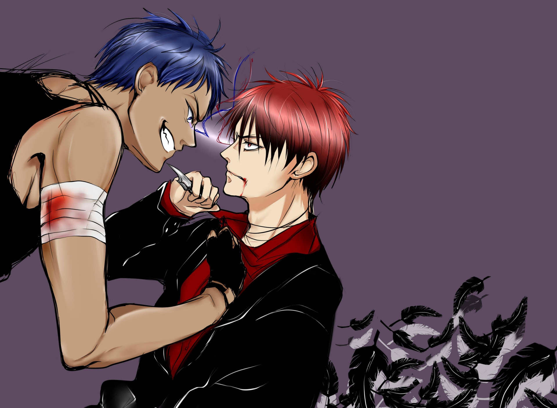 Download wallpaper blood, anime, art, knife, guys, Kuroko's Basketball, Amine Dykes, Kagami Taiga, section shonen in resolution 1920x1408