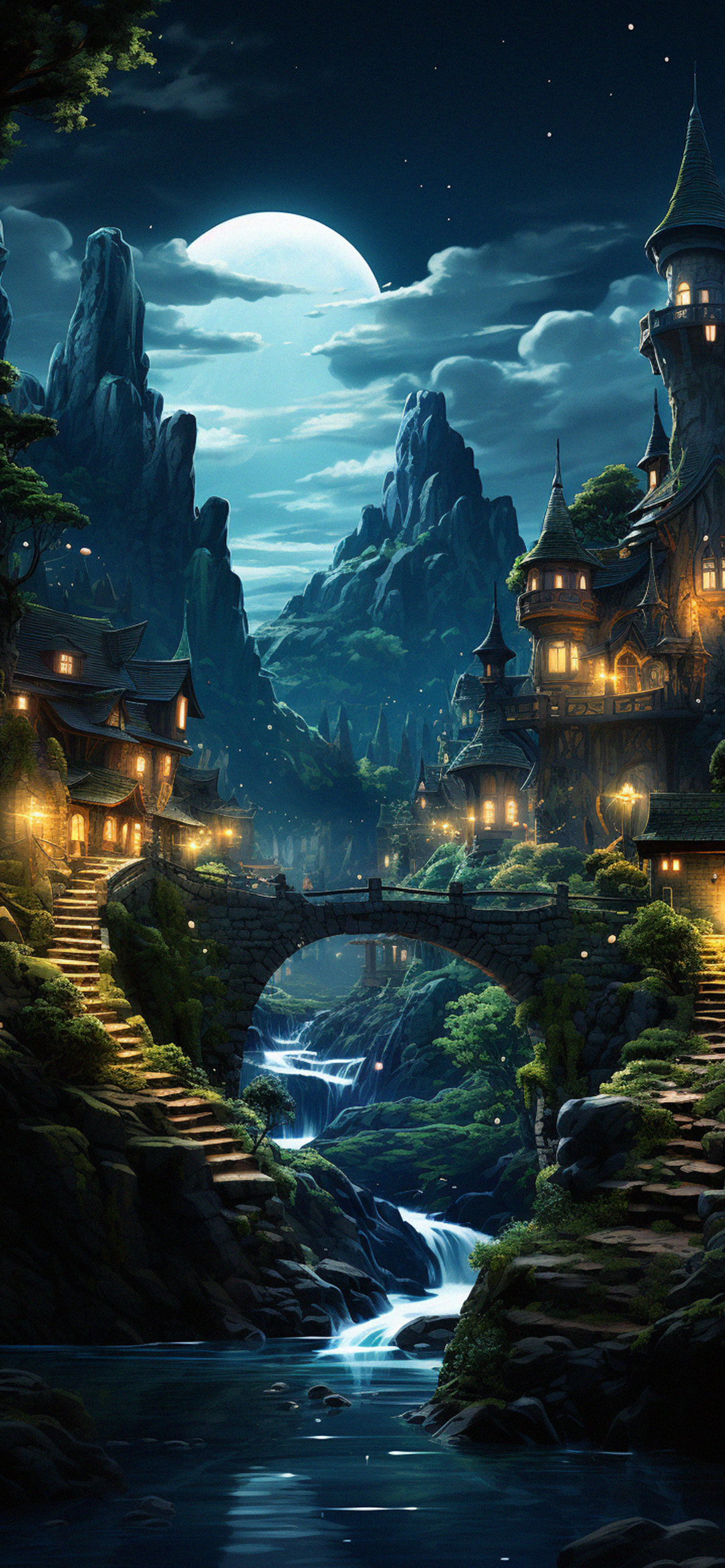 Elf Houses & River Landscape Wallpaper