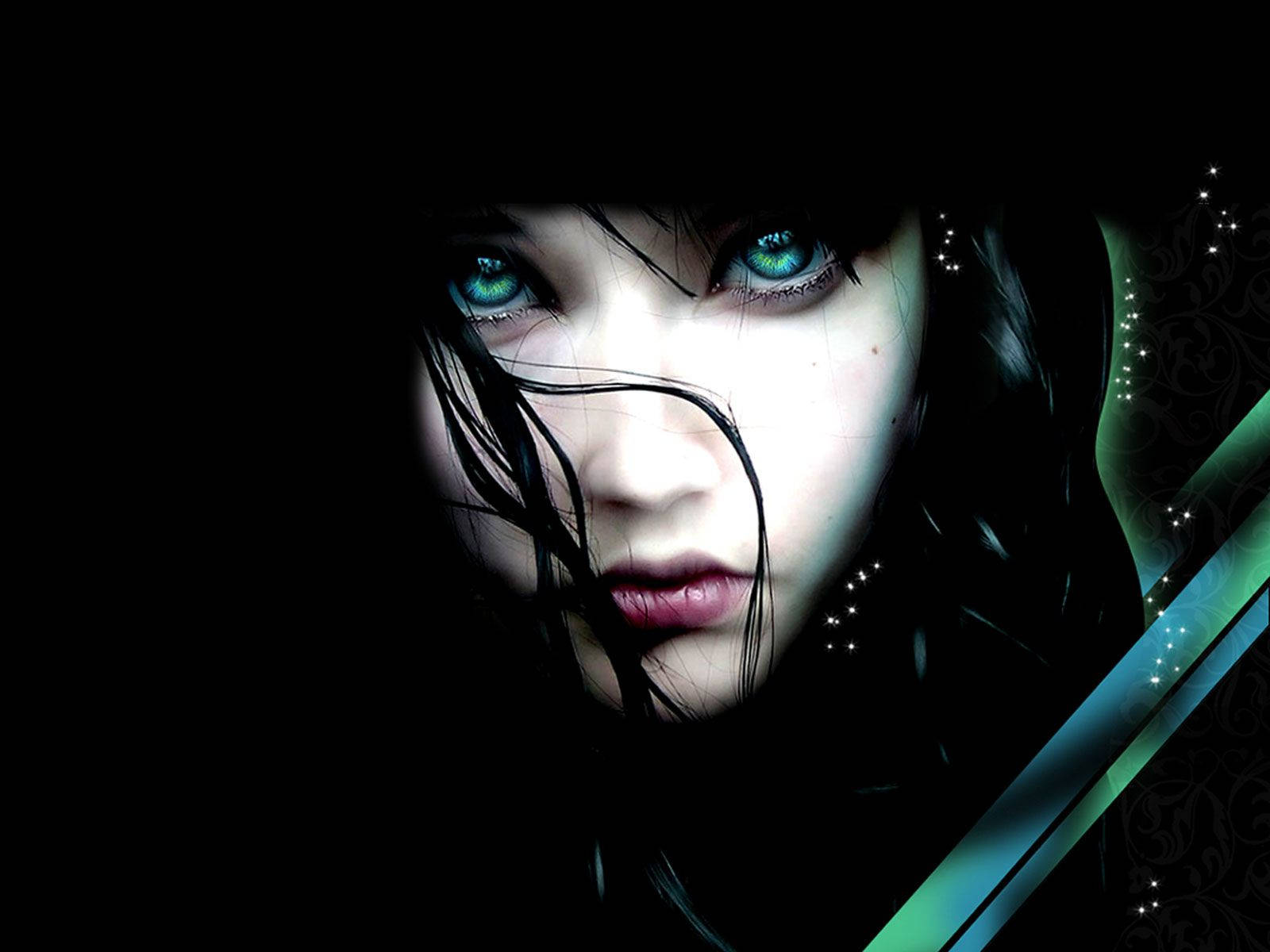 Download Alluring Dark Haired Girl With Peculiar Blue Eyes Wallpaper