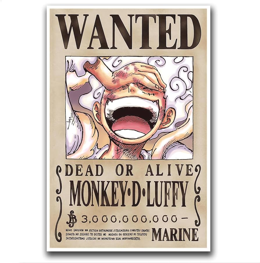 JuzeLY LYYUI Anime Poster Gear 5 Luffy Picture Luffy Bounty Poster 3 Billion Baileys Canvas Print Straw Hat Pirates Wanted Wall Art Decoration (16X24inch Unframed, Luffy): Posters & Prints