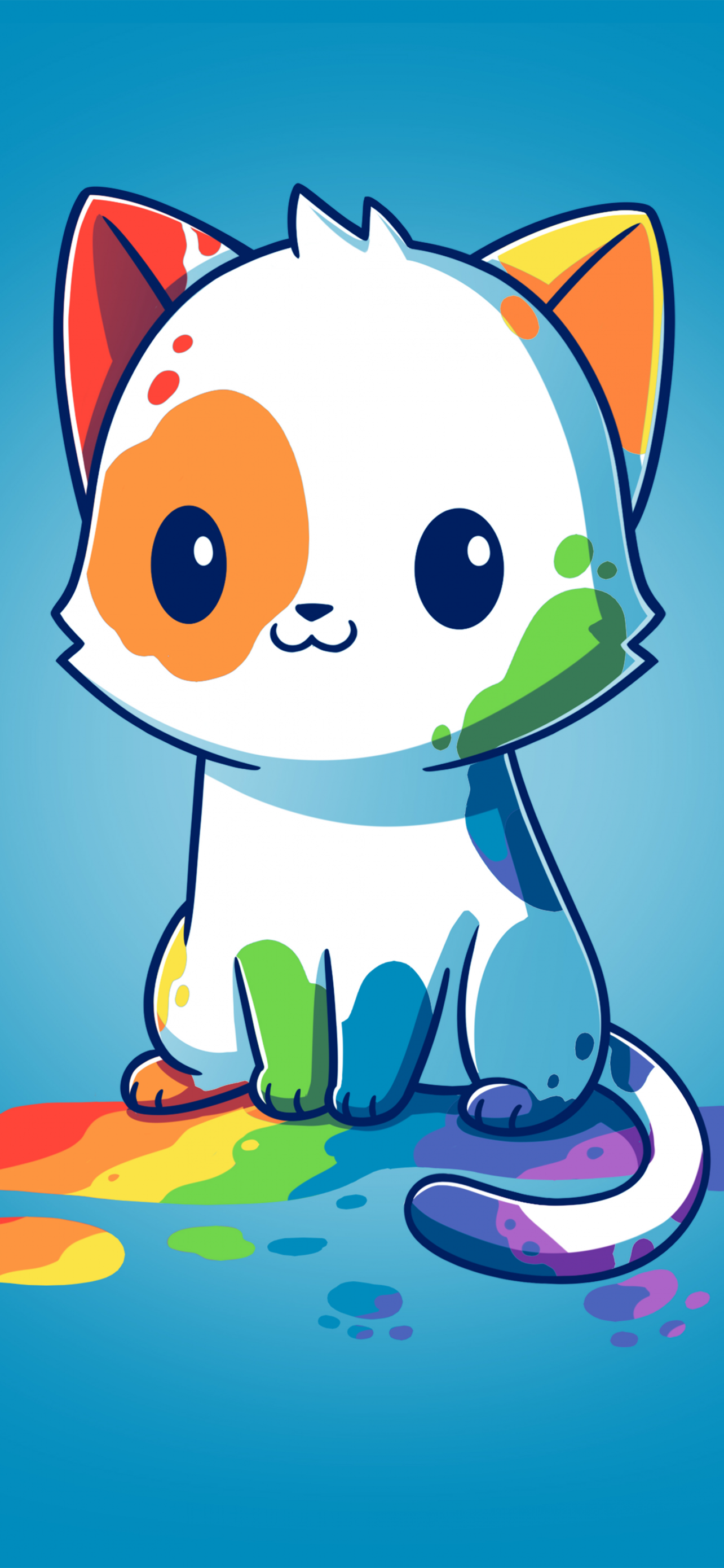 Rainbow cat Wallpaper 4K, Blue background, Cute Cat, 5K, 8K