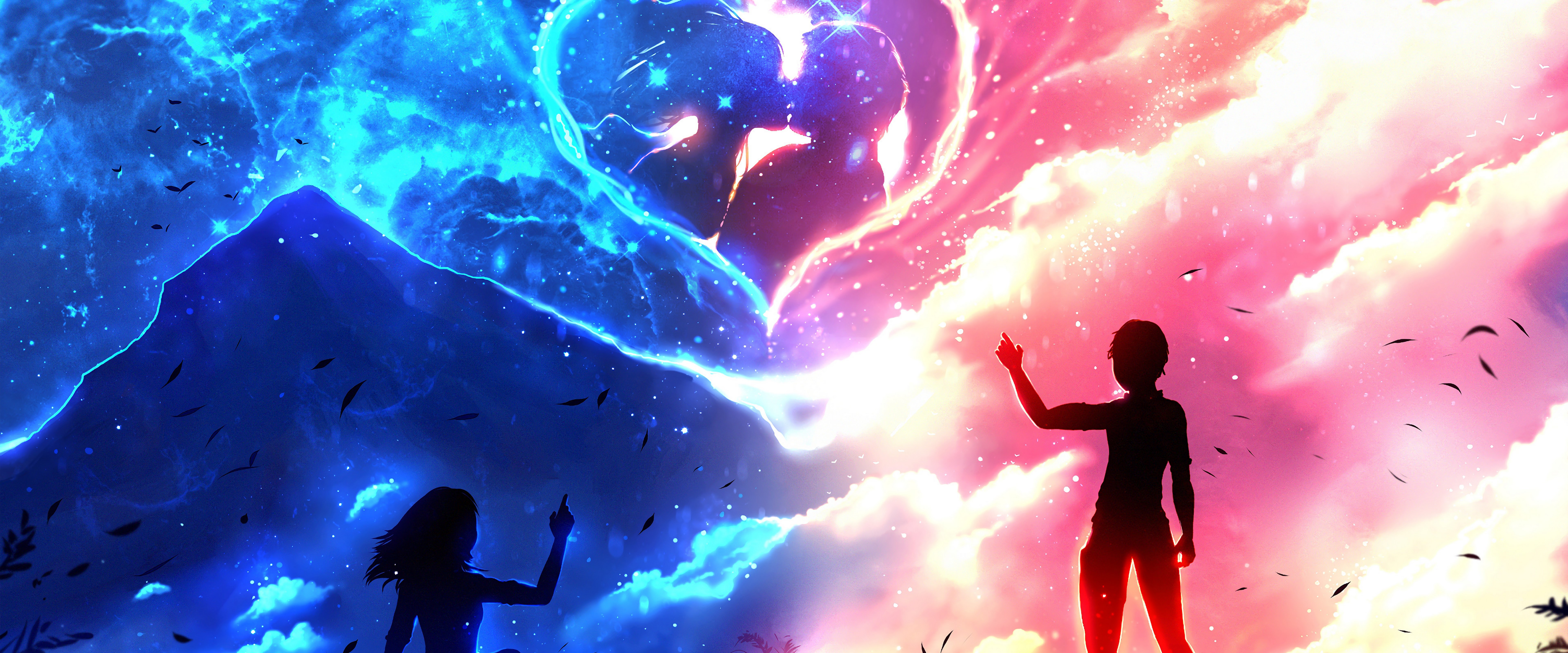 Anime Couple Silhouette Heart 4K Wallpaper