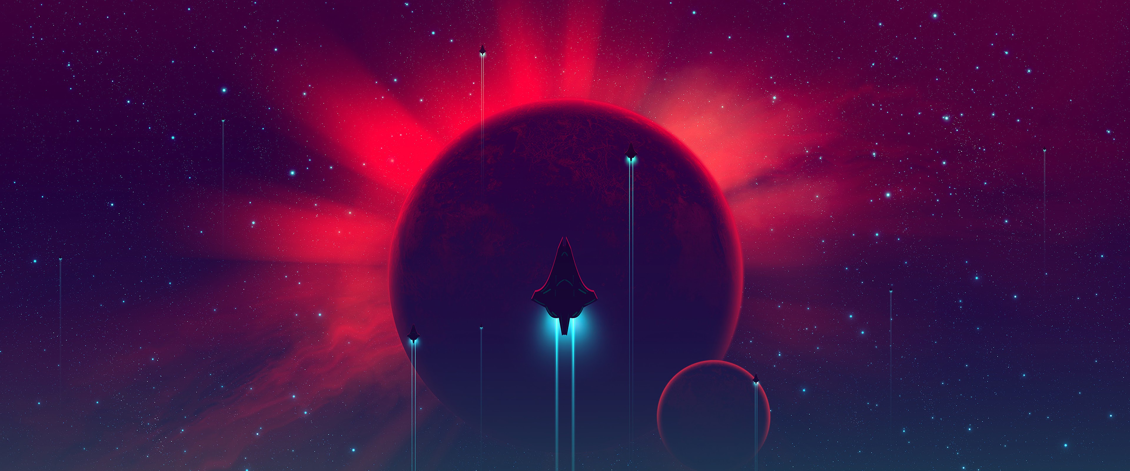 Spaceship Minimalist Sci Fi Digital Art 4K Wallpaper