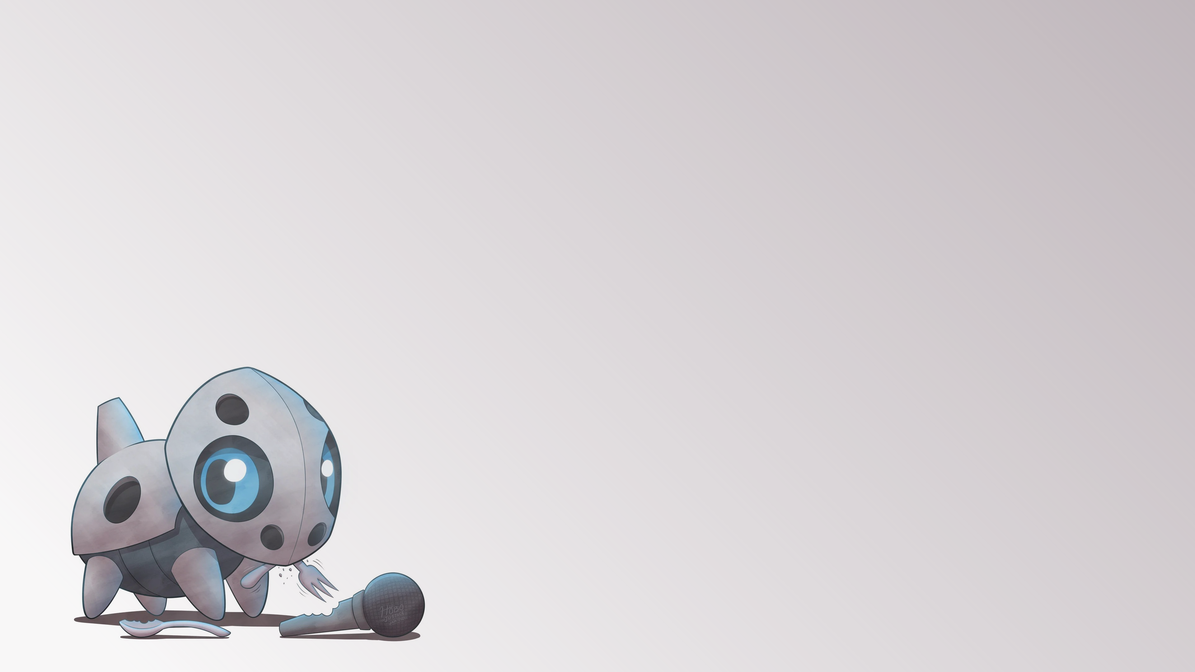 Wallpaper, pokemon third generation, microphone, spoon, fork, simple background, looking at viewer, steel, fictional creatures, Nintendo, video games, gradient 3840x2160 - 马鱲主义
