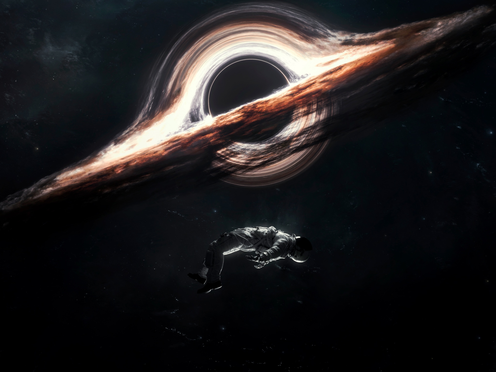 Gargantua black hole Wallpaper 4K, Astronaut, Interstellar, Cosmos