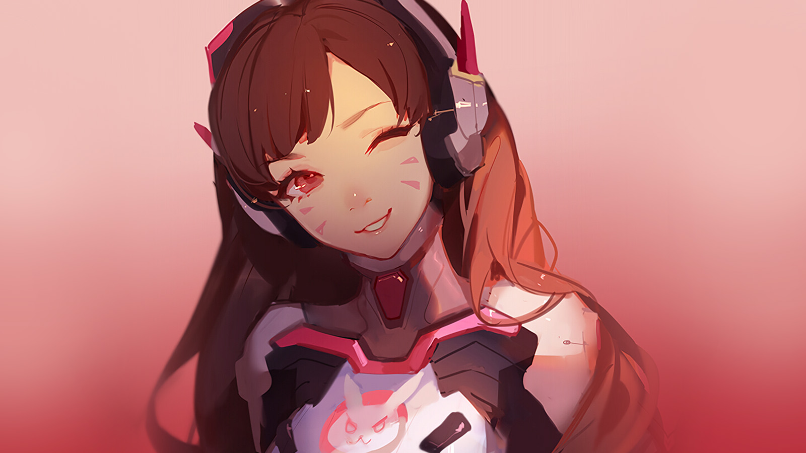 wallpaper for desktop, laptop. dva overwatch cute anime game art illustration red