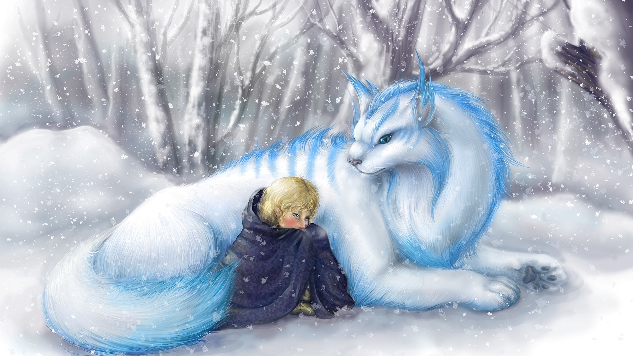 Picture Little girls Elves child Winter Fantasy 2560x1440