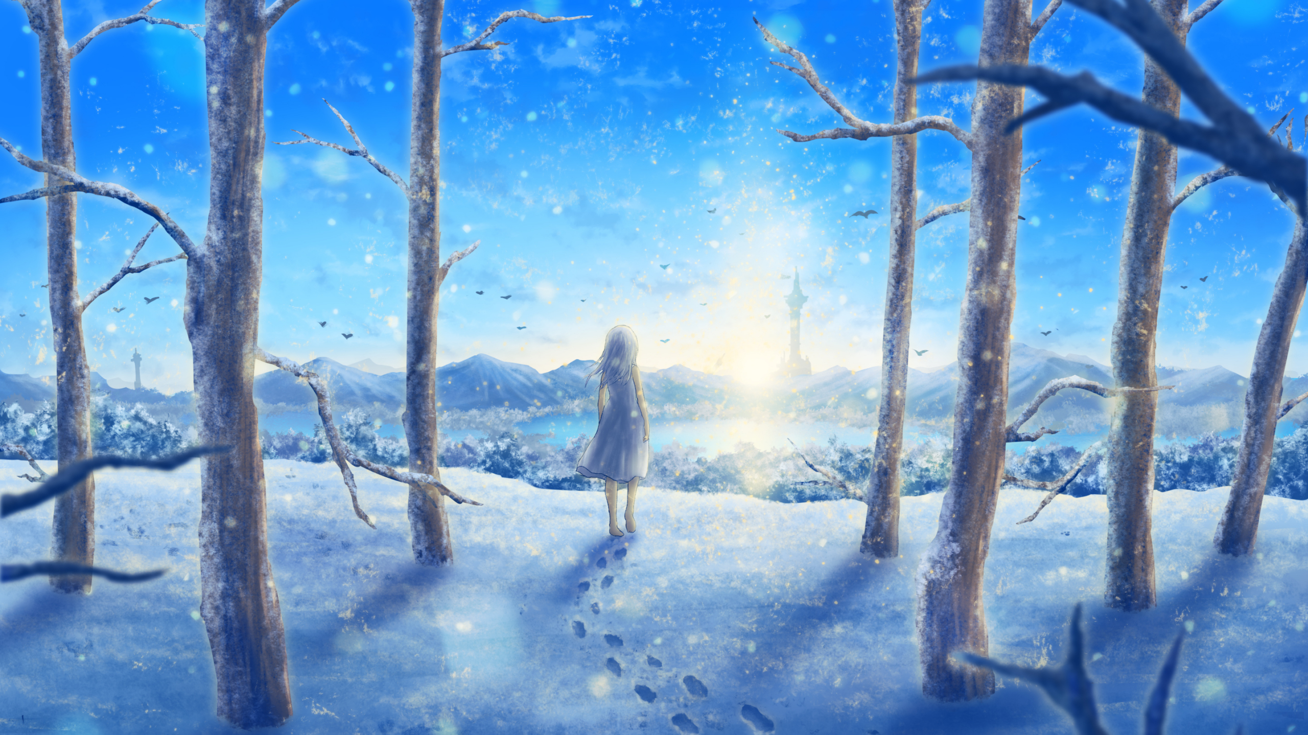 Download wallpaper 2560x1440 girl and winter, forest, fantasy art, dual wide 16:9 2560x1440 HD background, 28052