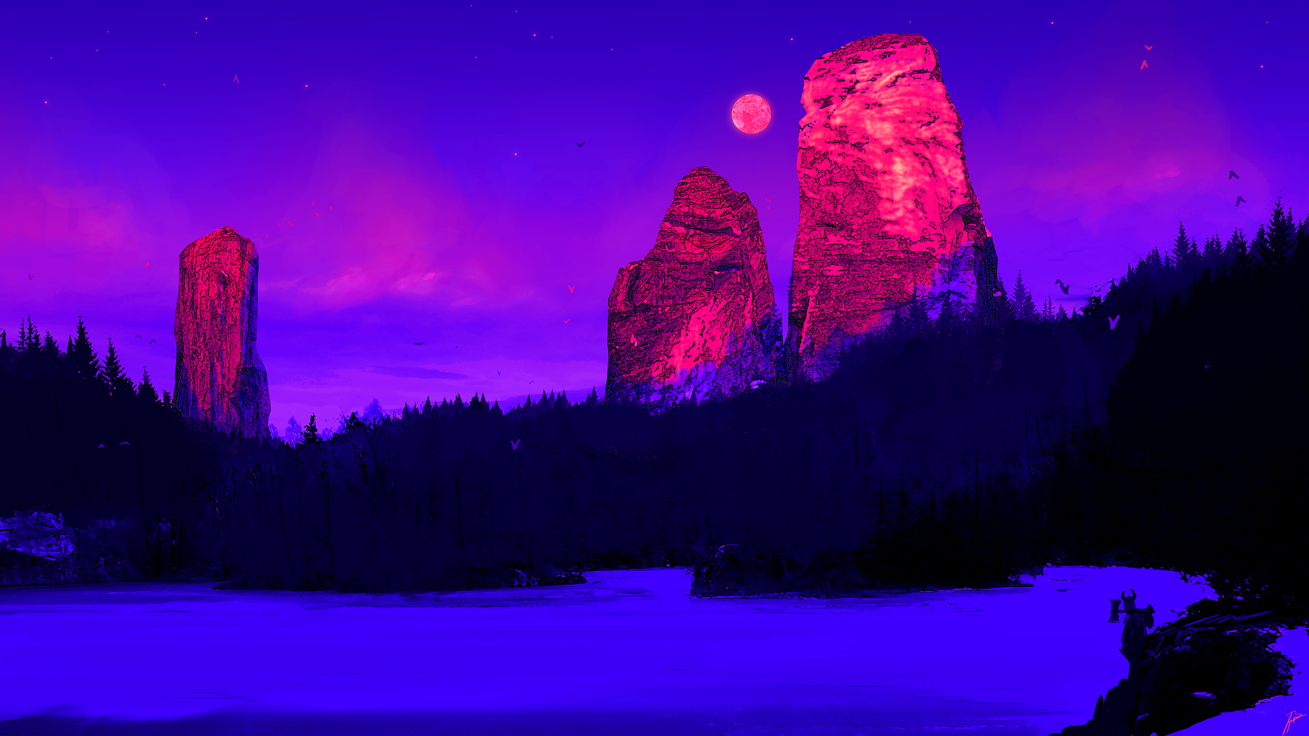 Wallpaper, JoeyJazz, landscape, winter, fantasy art 2560x1440