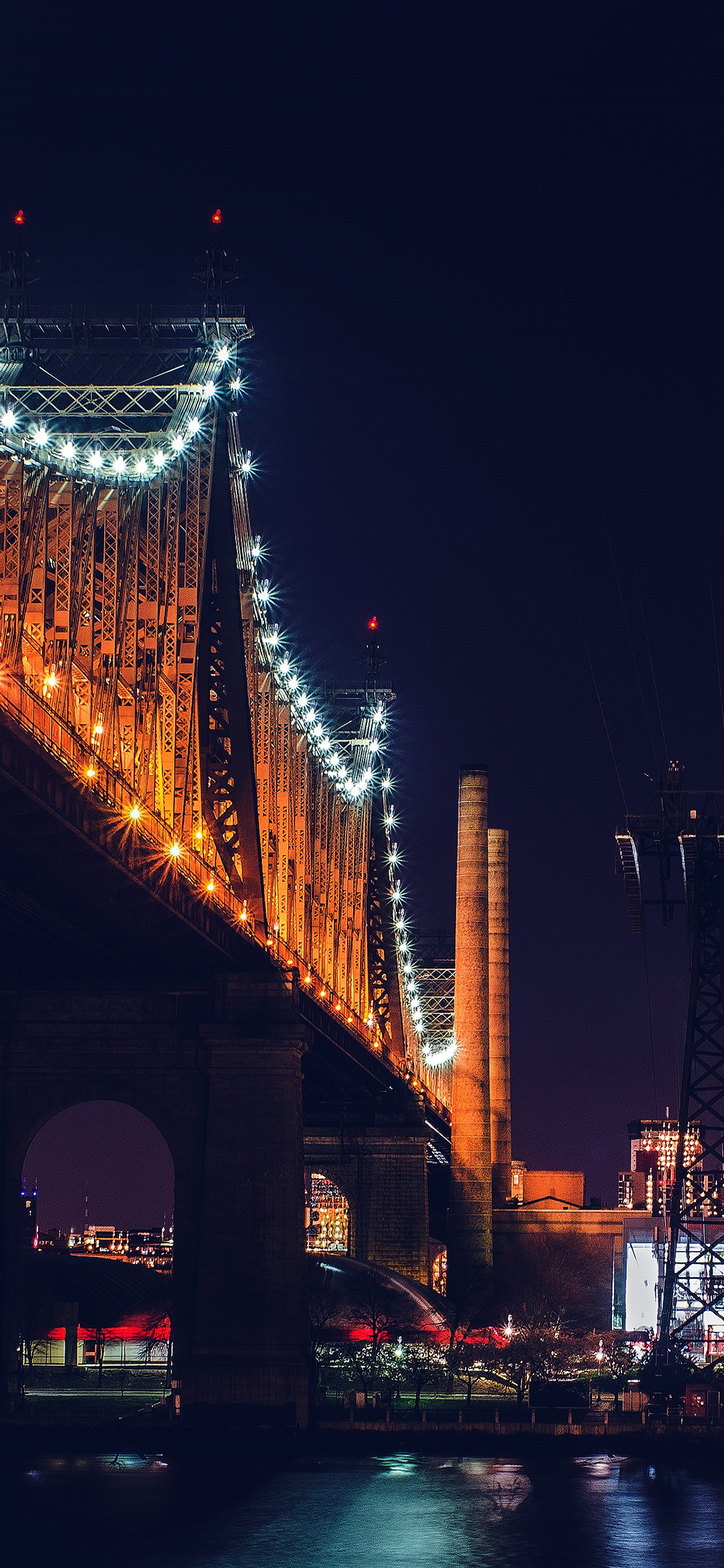 Bridge Night River City Lights Orange Blue Wallpaper