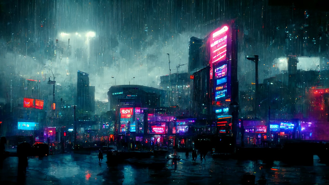 prompthunt: anime, cyberpunk, wallpaper, futuristic city, rain