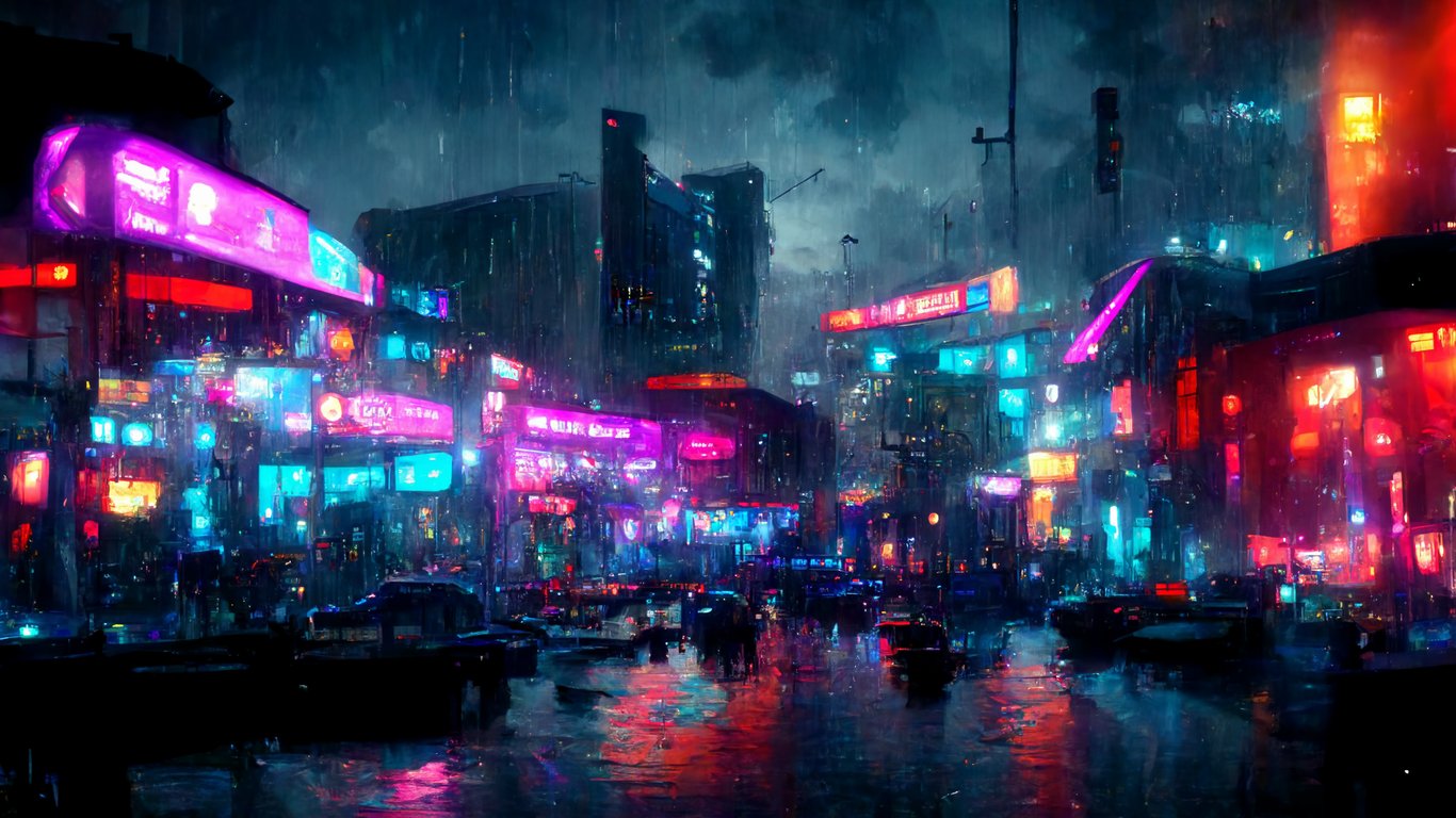 prompthunt: anime, cyberpunk, wallpaper, futuristic city, rain