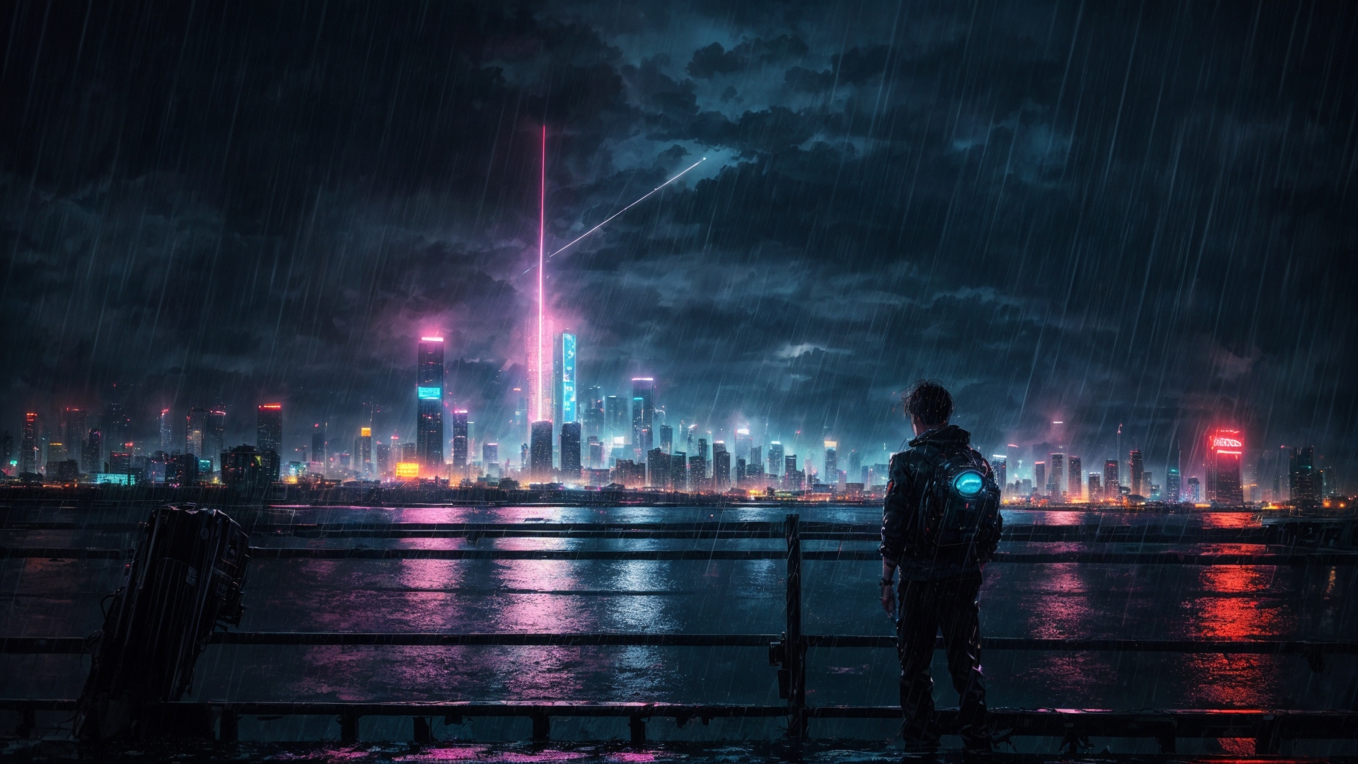 prompthunt: anime, cyberpunk, wallpaper, futuristic city, rain