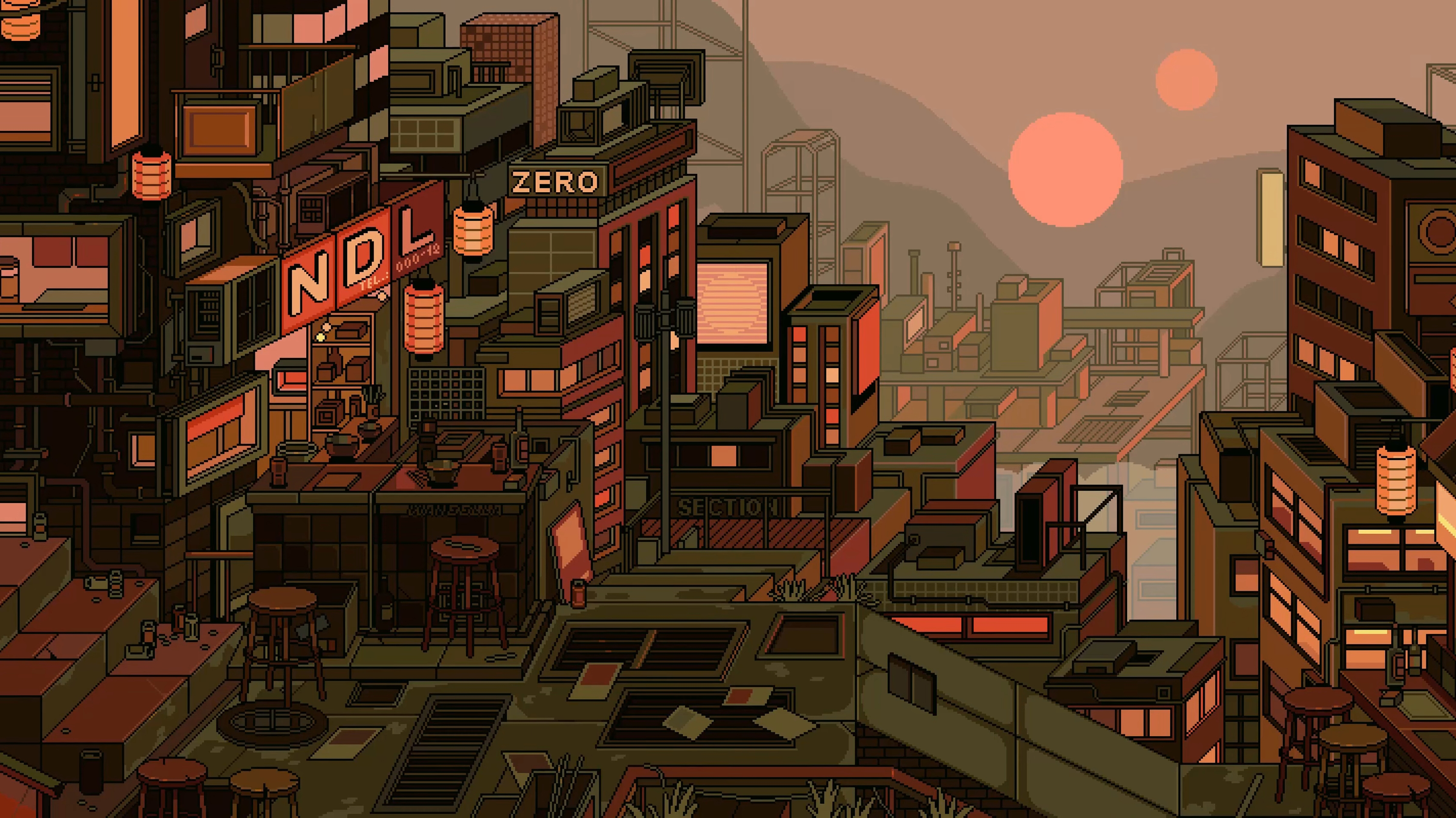 Pixel City Art Wallpaper