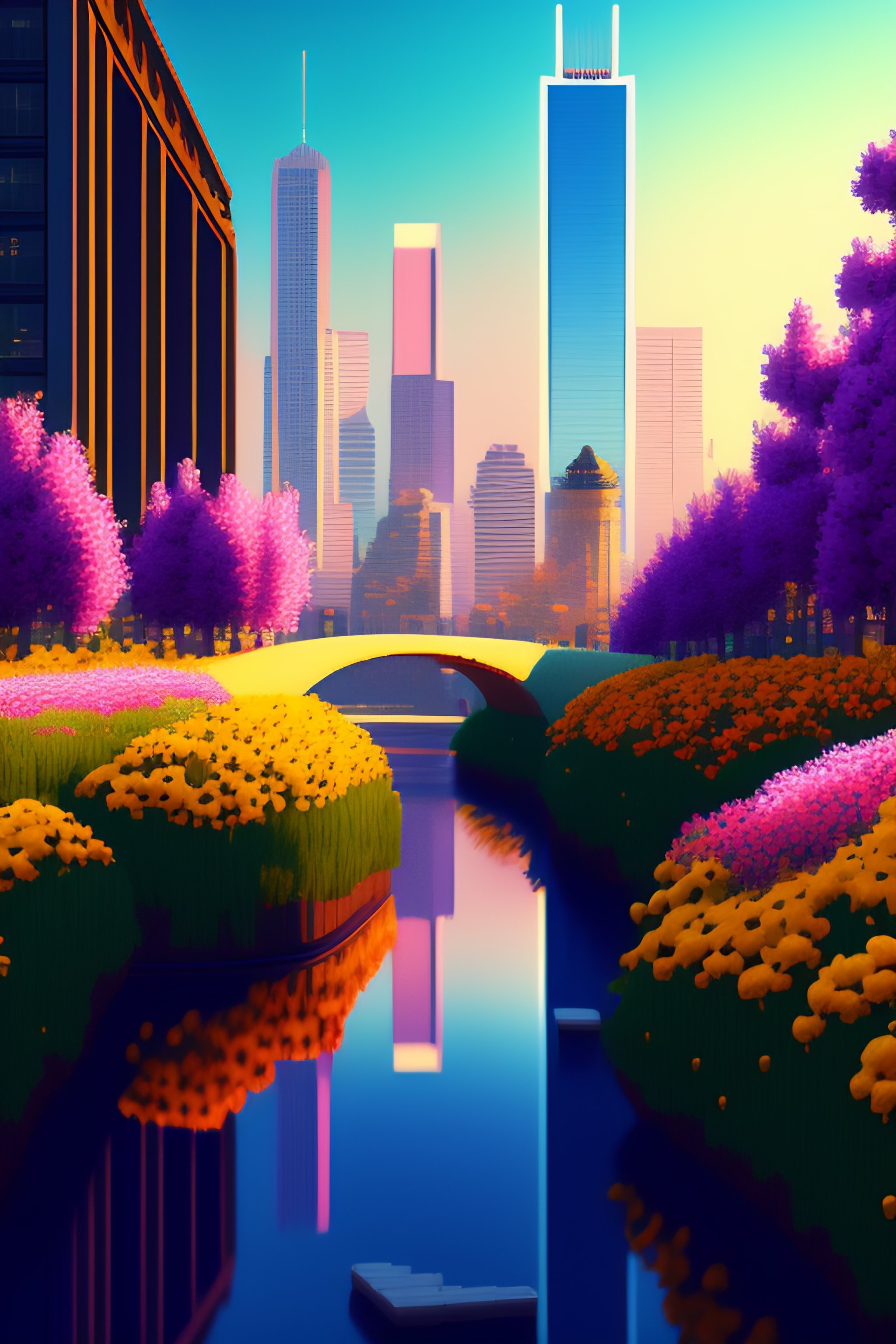 Pixel art portland sign. 3D pixel art 4k wallpaper. incredible pixel art details. flowers. pixel art. lots of people in foreground