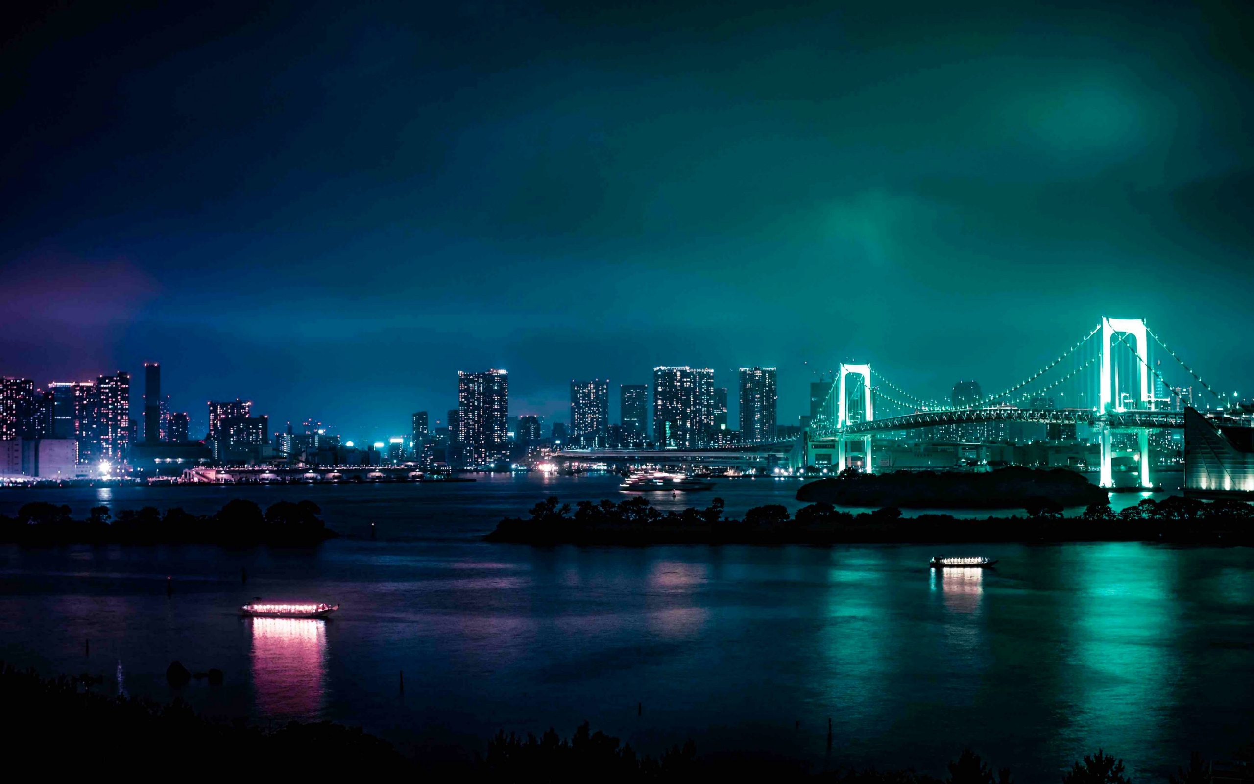 minato, japan, night city, bridge 4k Wallpaper 4K