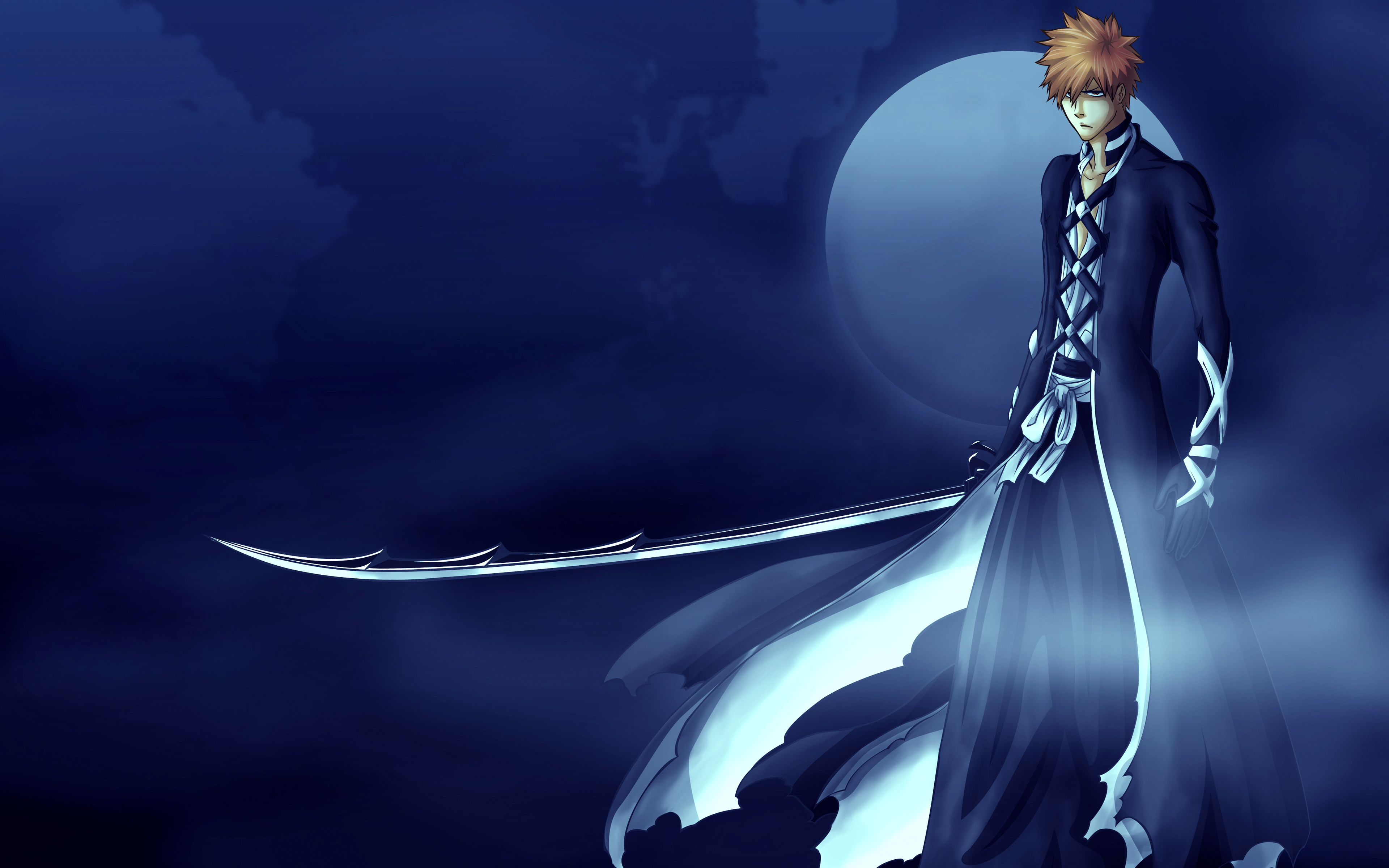 Download wallpaper 4k, Ichigo Kurosaki, sword, moon, manga, Bleach for desktop with resolution 3840x2400. High Quality HD picture wallpaper